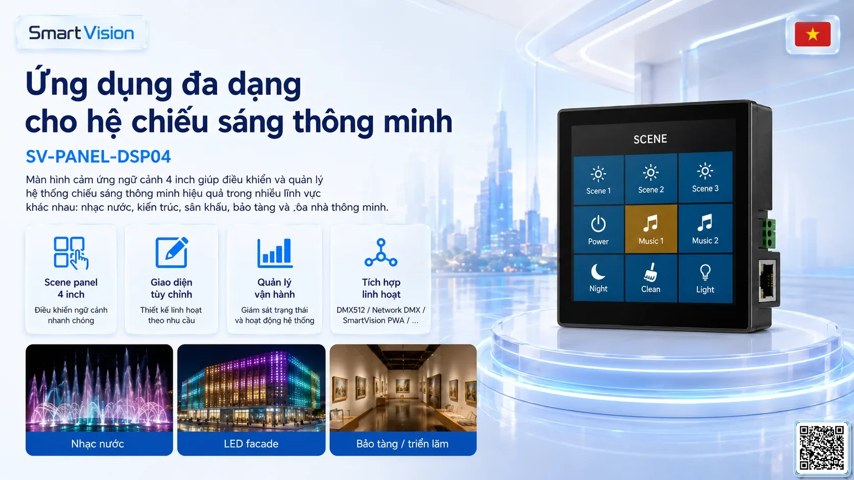 SV-PANEL-DSP04 SV-PANEL-DSP04 4-inch Smart Touch Scene Panel Bộ điều khiển DMX, Nhạc nước DMX, Đèn DMX, Bơm DMX, hệ thống ánh sáng DMX