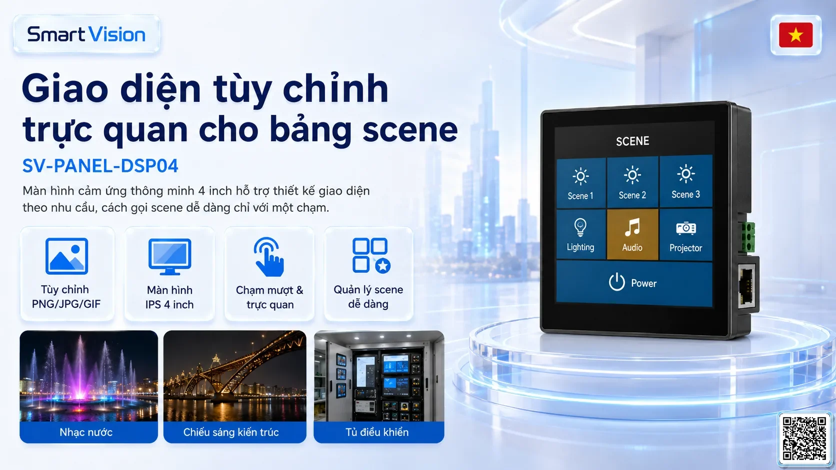 SV-PANEL-DSP04 SV-PANEL-DSP04 4-inch Smart Touch Scene Panel Bộ điều khiển DMX, Nhạc nước DMX, Đèn DMX, Bơm DMX, hệ thống ánh sáng DMX