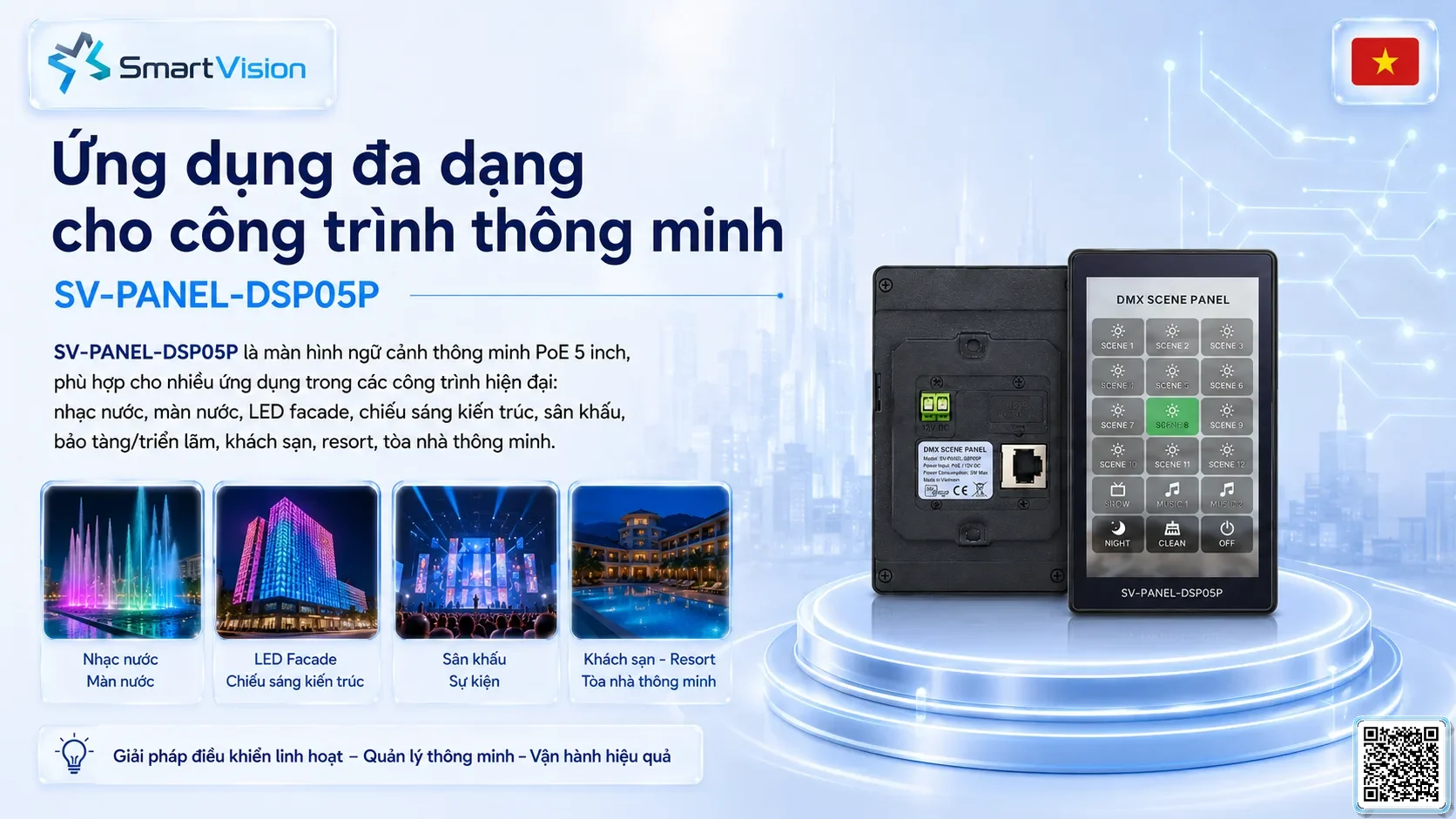 SV-PANEL-DSP05P SV-PANEL-DSP05P 5-inch PoE Smart Scene Panel Bộ điều khiển DMX, Nhạc nước DMX, Đèn DMX, Bơm DMX, hệ thống ánh sáng DMX