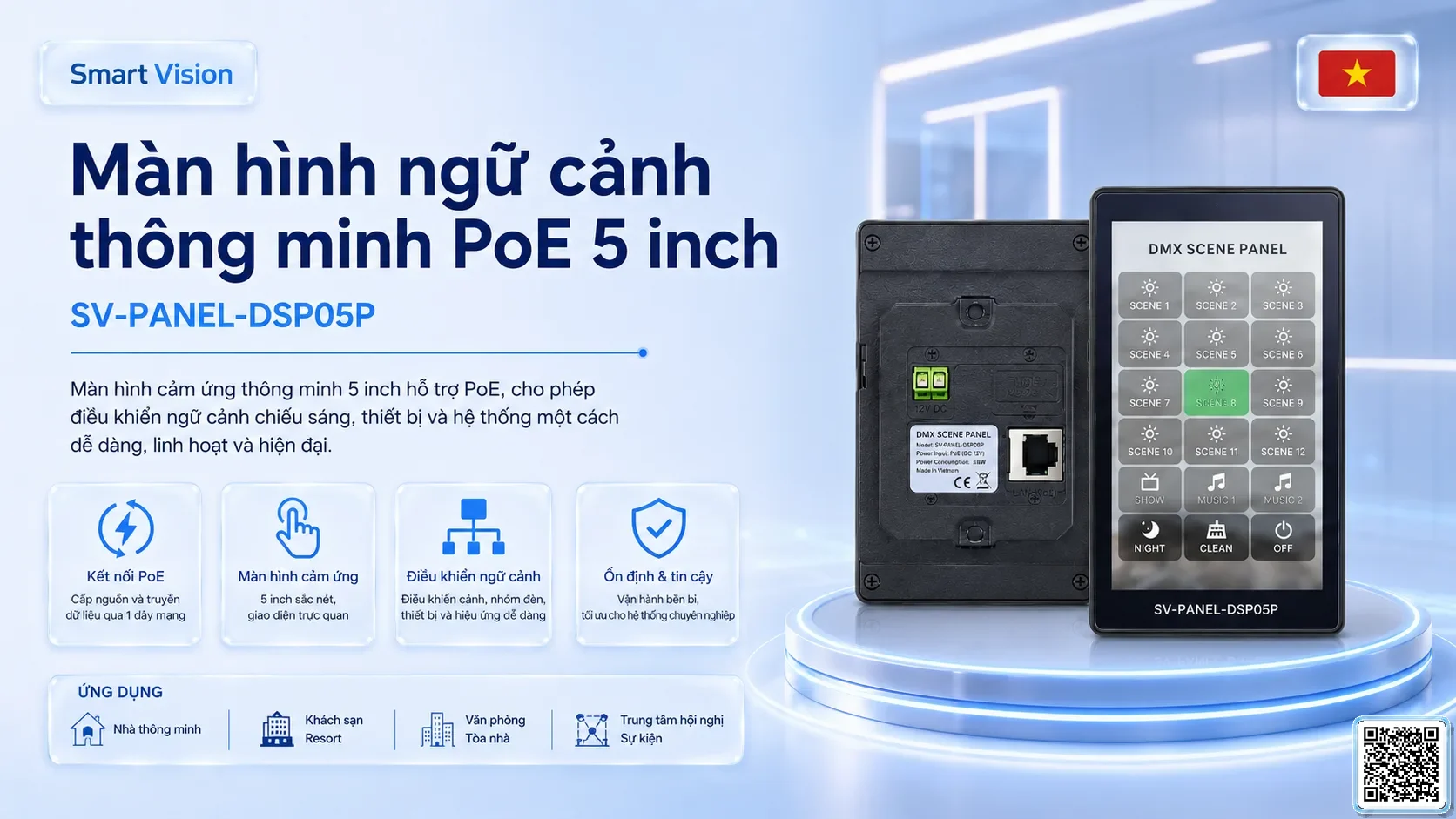 SV-PANEL-DSP05P SV-PANEL-DSP05P 5-inch PoE Smart Scene Panel Bộ điều khiển DMX, Nhạc nước DMX, Đèn DMX, Bơm DMX, hệ thống ánh sáng DMX