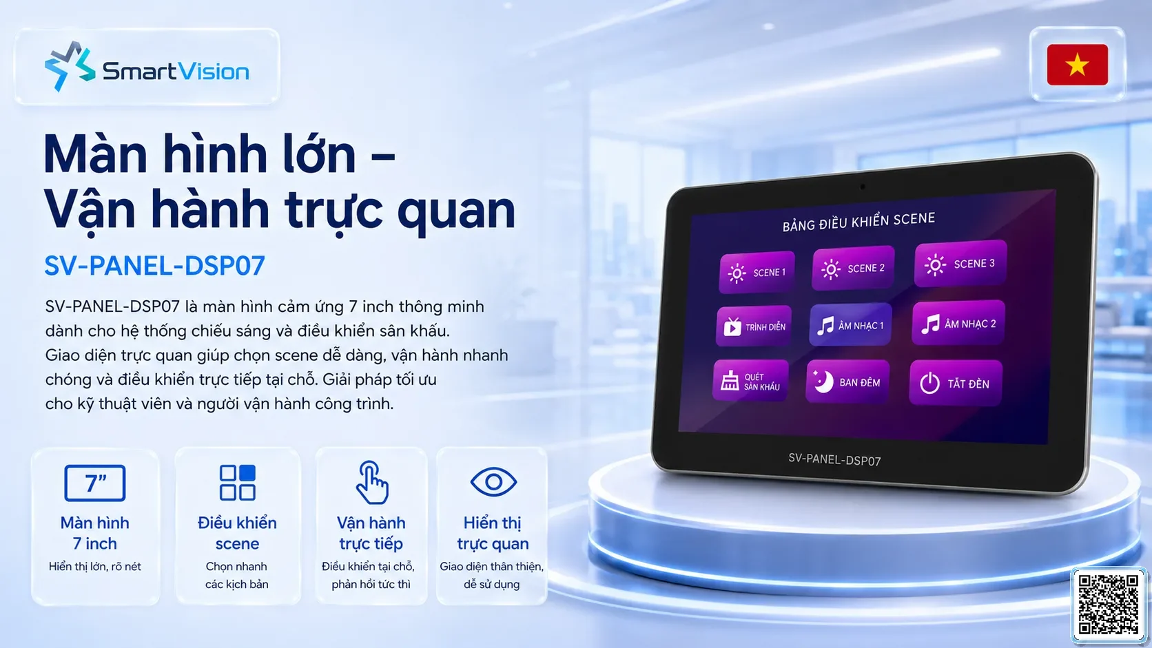 SV-PANEL-DSP07 SV-PANEL-DSP07 7-inch Smart Touch Scene Panel Bộ điều khiển DMX, Nhạc nước DMX, Đèn DMX, Bơm DMX, hệ thống ánh sáng DMX