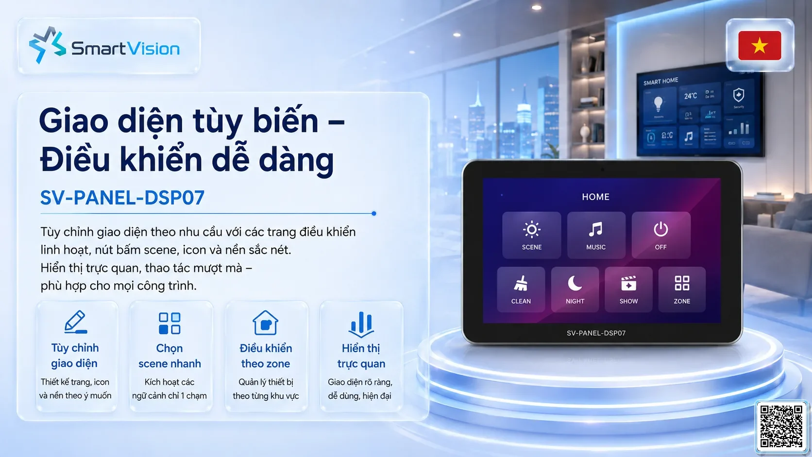 SV-PANEL-DSP07 SV-PANEL-DSP07 7-inch Smart Touch Scene Panel Bộ điều khiển DMX, Nhạc nước DMX, Đèn DMX, Bơm DMX, hệ thống ánh sáng DMX