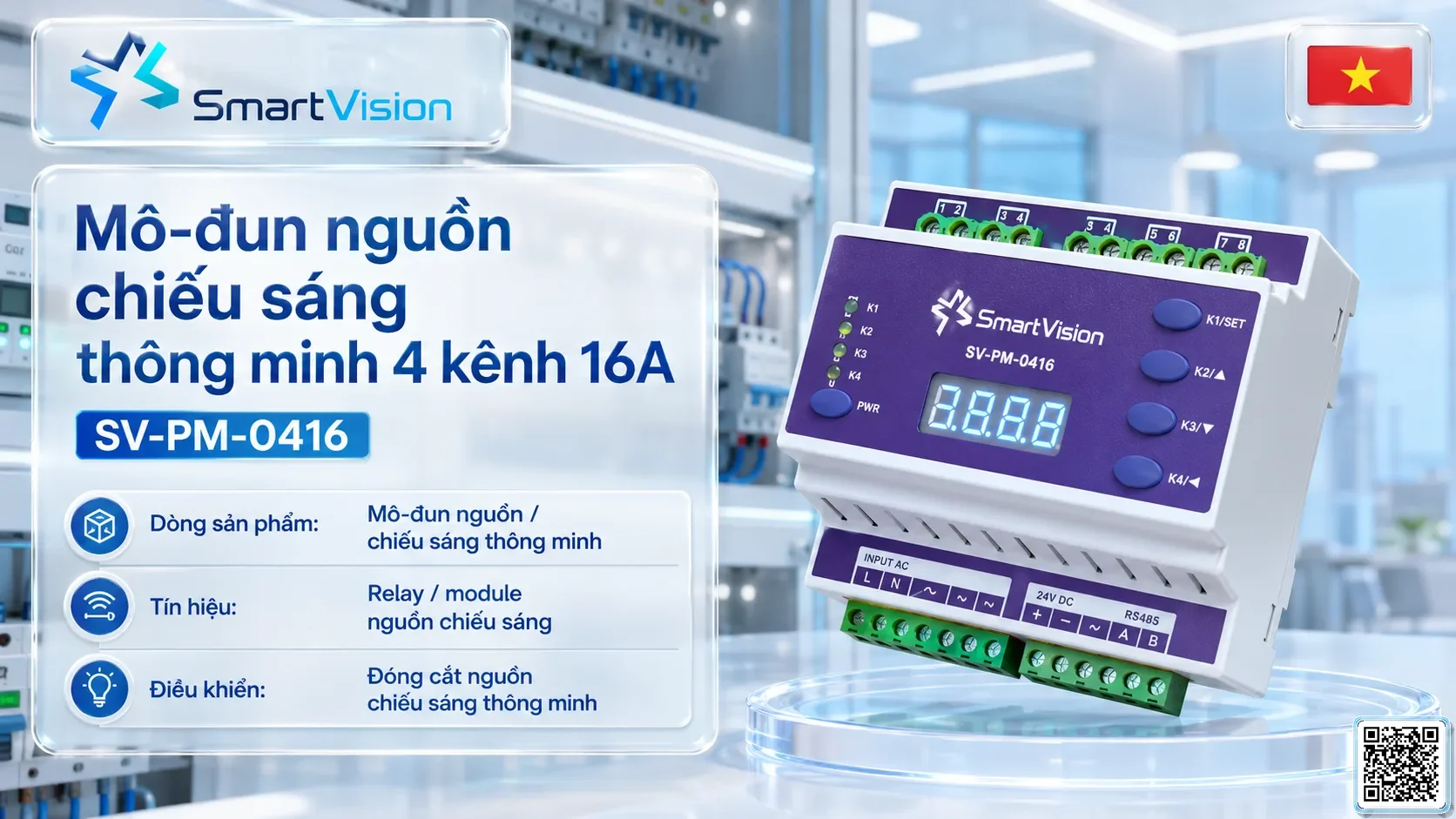 Module nguồn/chiếu sáng thông minh 4 kênh 16A SV-PM-0416