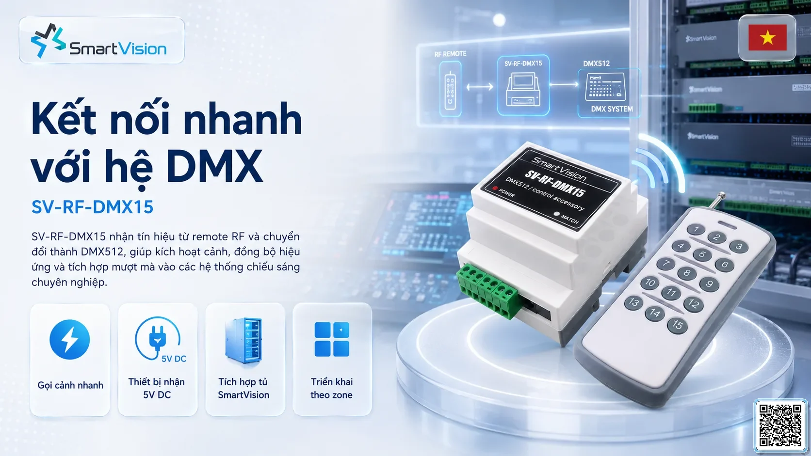 SV-RF-DMX15 SV-RF-DMX15 Standalone Console Remote Controller Bộ điều khiển DMX, Nhạc nước DMX, Đèn DMX, Bơm DMX, hệ thống ánh sáng DMX