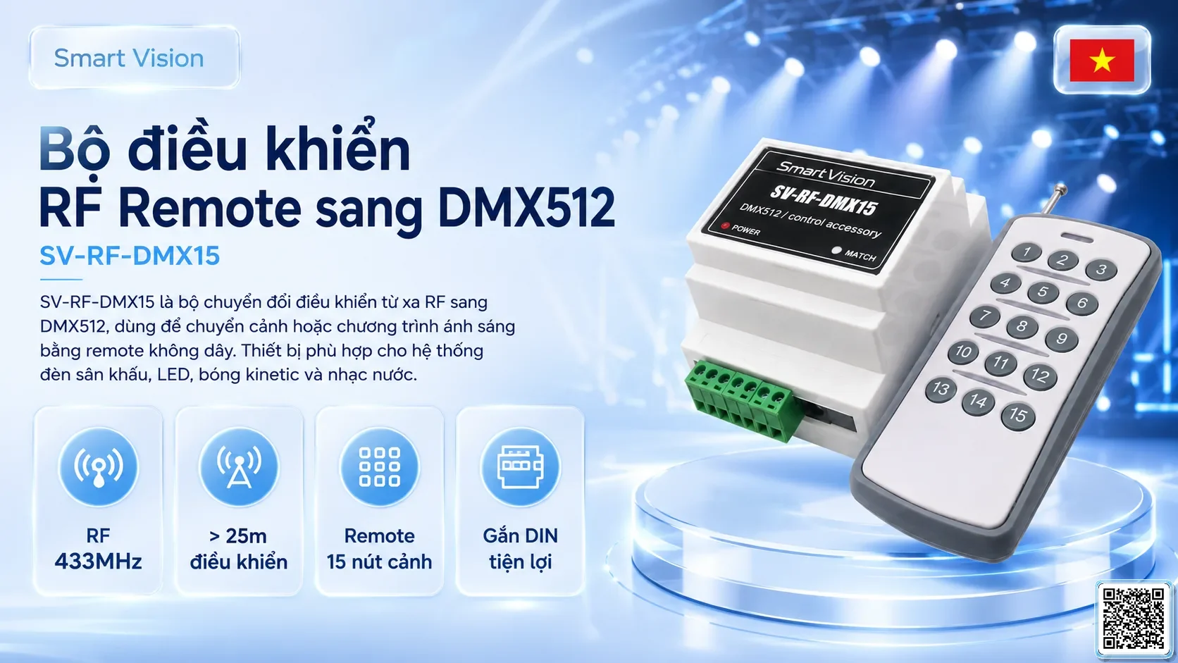 SV-RF-DMX15 SV-RF-DMX15 Standalone Console Remote Controller Bộ điều khiển DMX, Nhạc nước DMX, Đèn DMX, Bơm DMX, hệ thống ánh sáng DMX