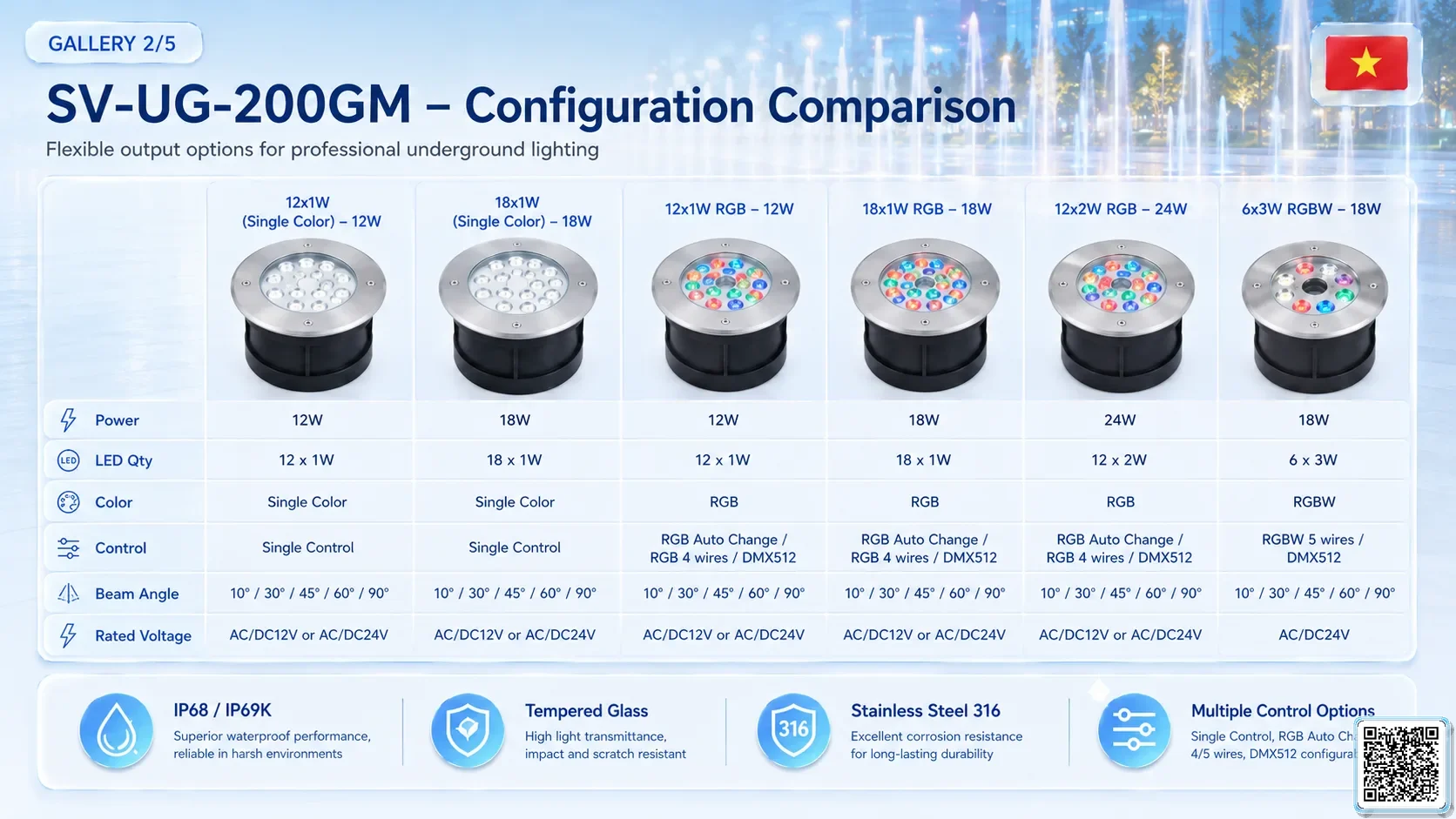 SV-UG-200GM SV-UG-200GM Stainless Steel LED Underground Light Underwater Light catalogue, fountain lights