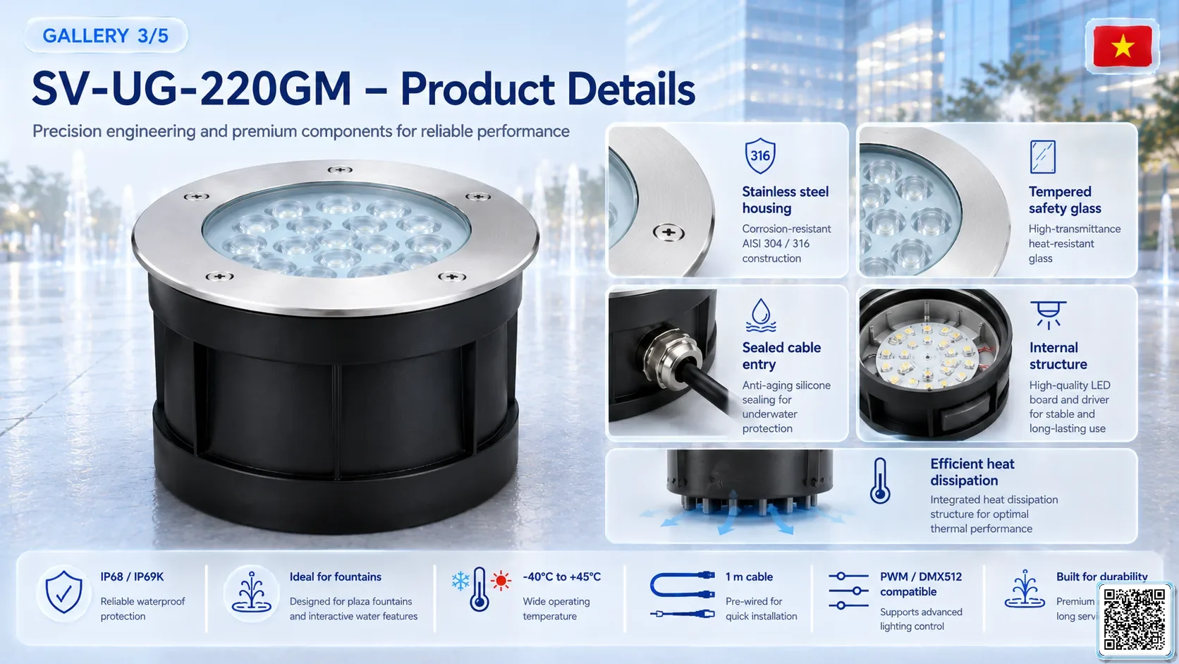SV-UG-220GM SV-UG-220GM Stainless Steel LED Underground Light Underwater Light catalogue, fountain lights
