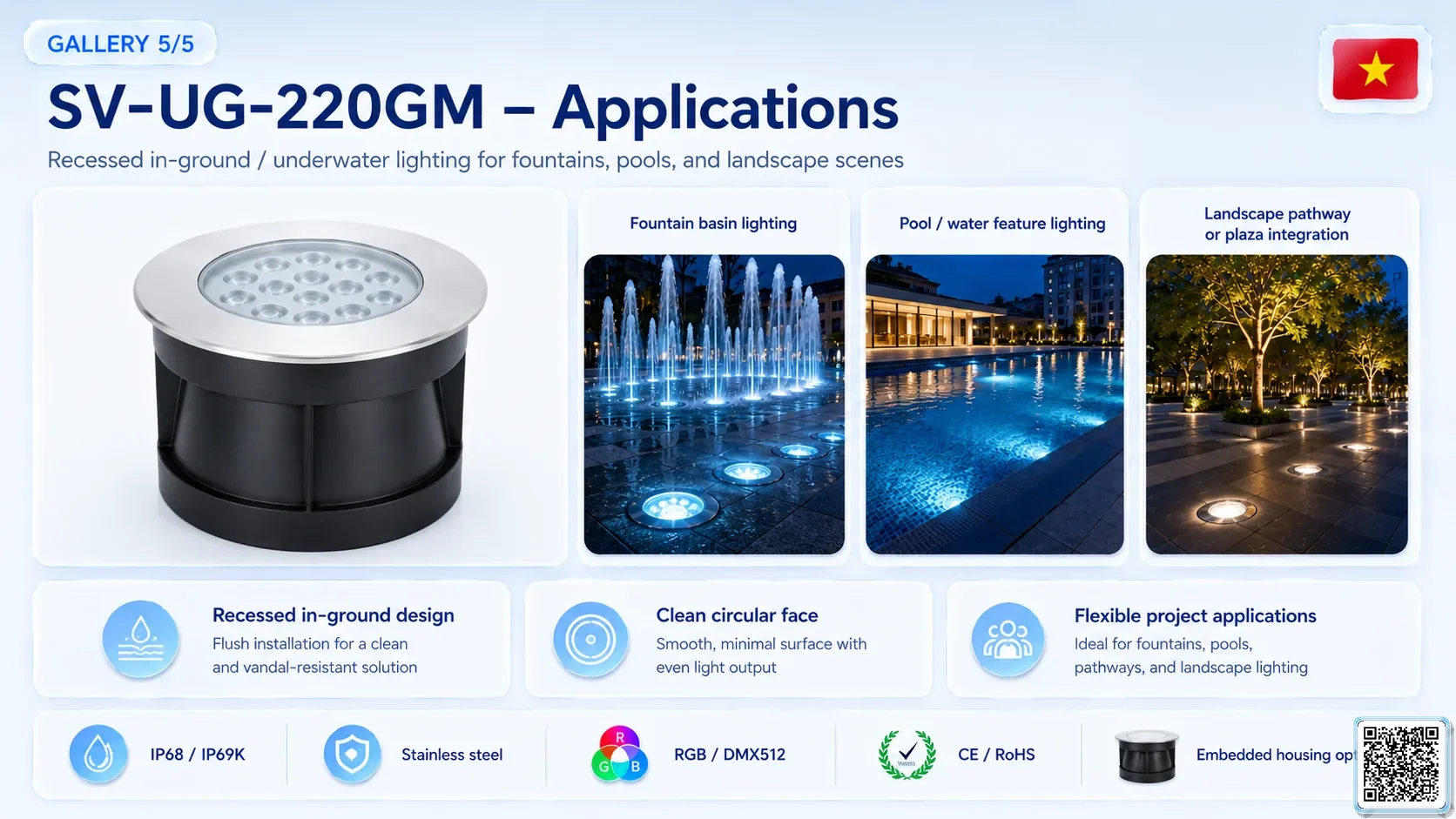 SV-UG-220GM SV-UG-220GM Stainless Steel LED Underground Light Underwater Light catalogue, fountain lights
