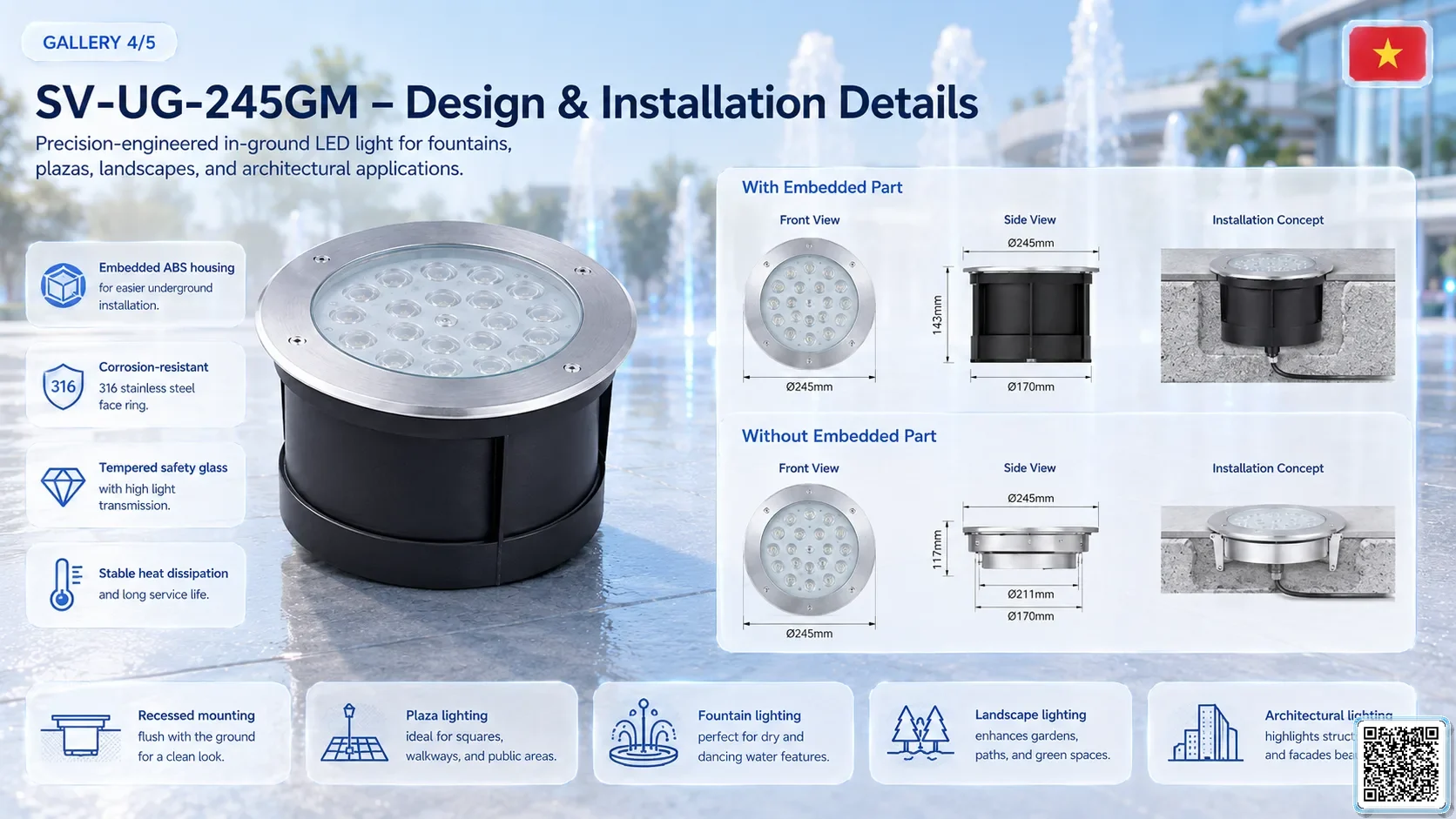 SV-UG-245GM SV-UG-245GM Stainless Steel LED Underground Light Underwater Light catalogue, fountain lights