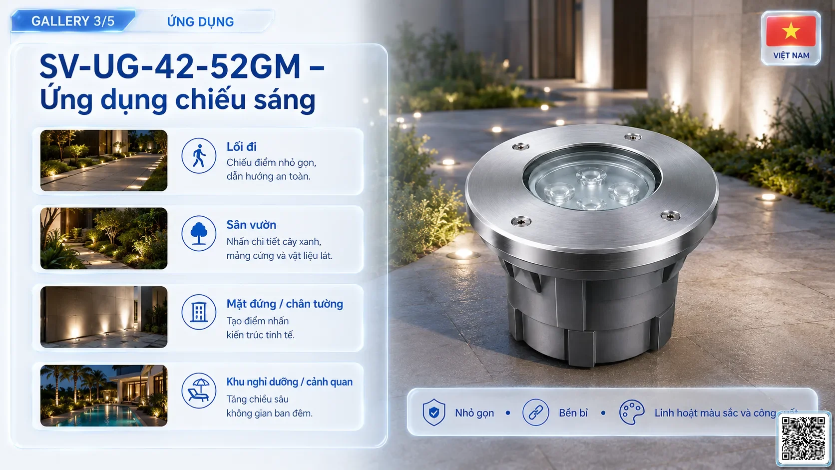 SV-UG-42-52GM SV-UG-42-52GM Stainless Steel LED Underground Light thông số kỹ thuật thiết bị đèn âm nước cho đài phun nước, nhạc nước nghệ thuật