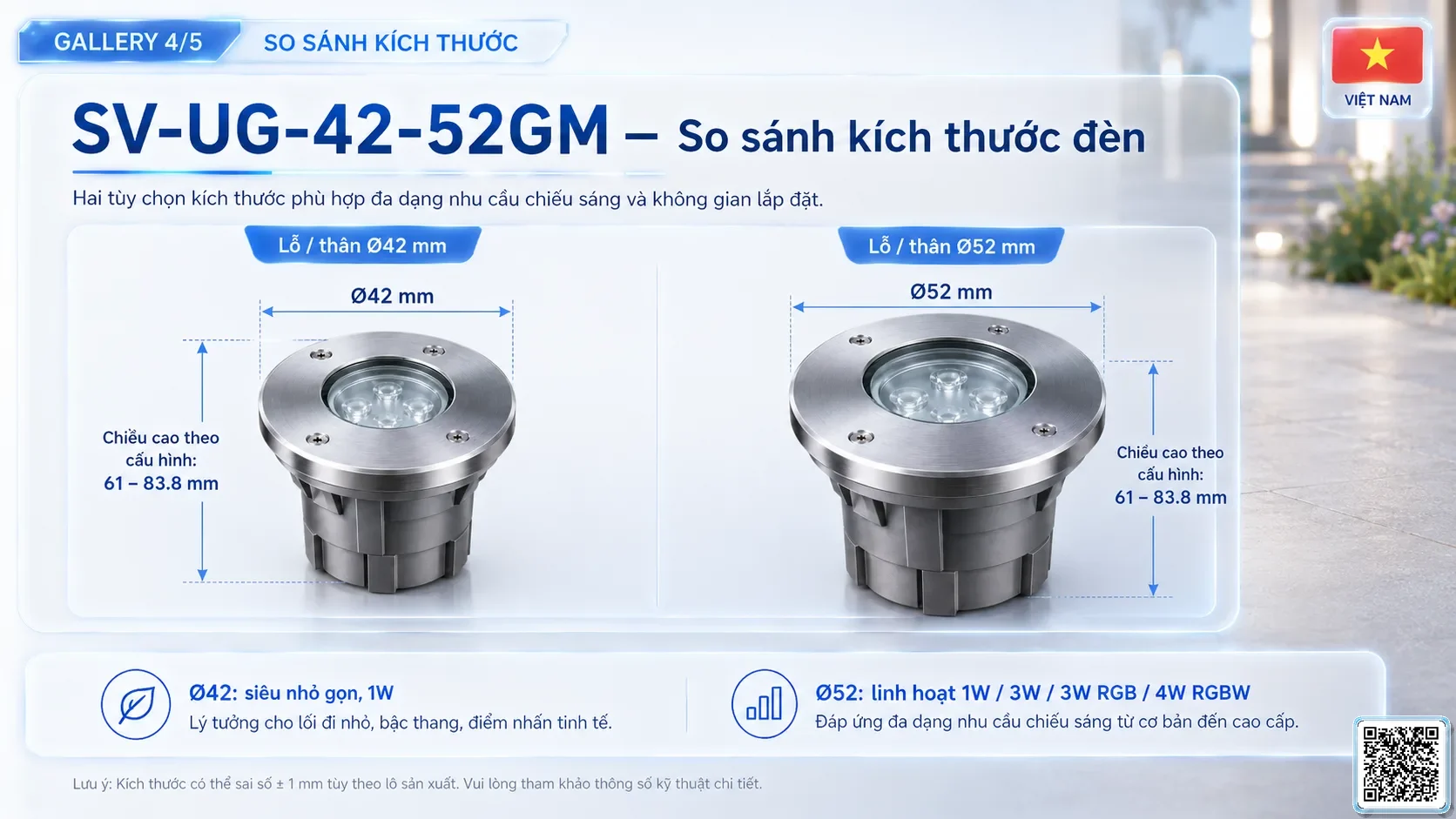 SV-UG-42-52GM SV-UG-42-52GM Stainless Steel LED Underground Light thông số kỹ thuật thiết bị đèn âm nước cho đài phun nước, nhạc nước nghệ thuật