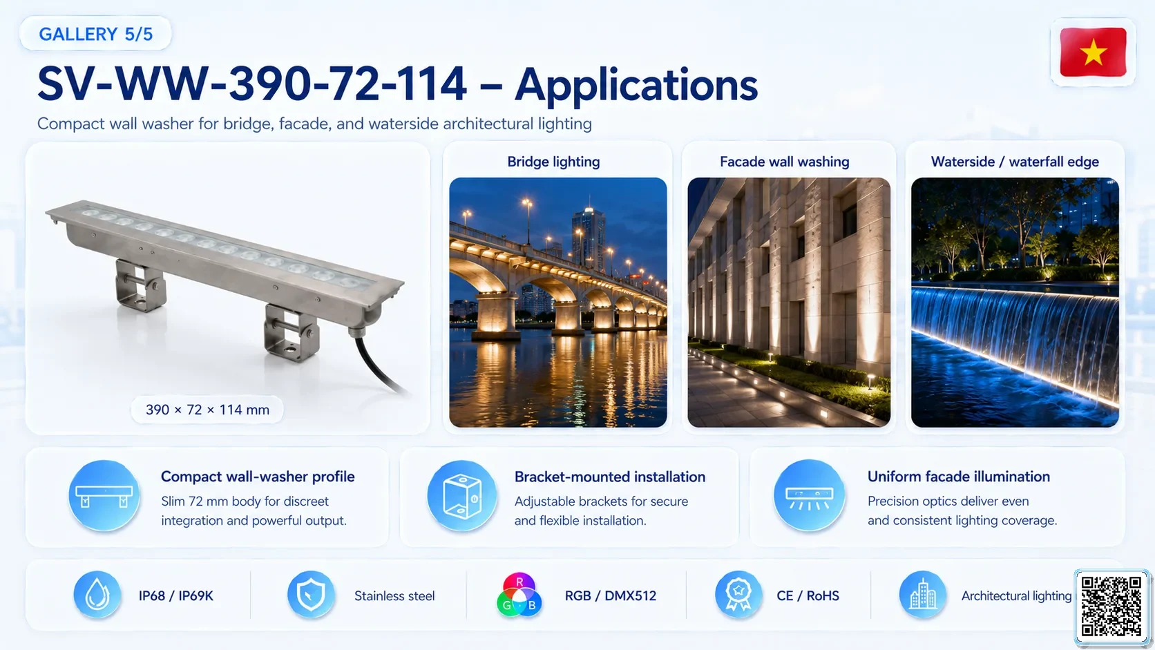 SV-WW-390-72-114 SV-WW-390-72-114 IP68 Stainless Steel LED Wall Washer Light Underwater Light catalogue, fountain lights