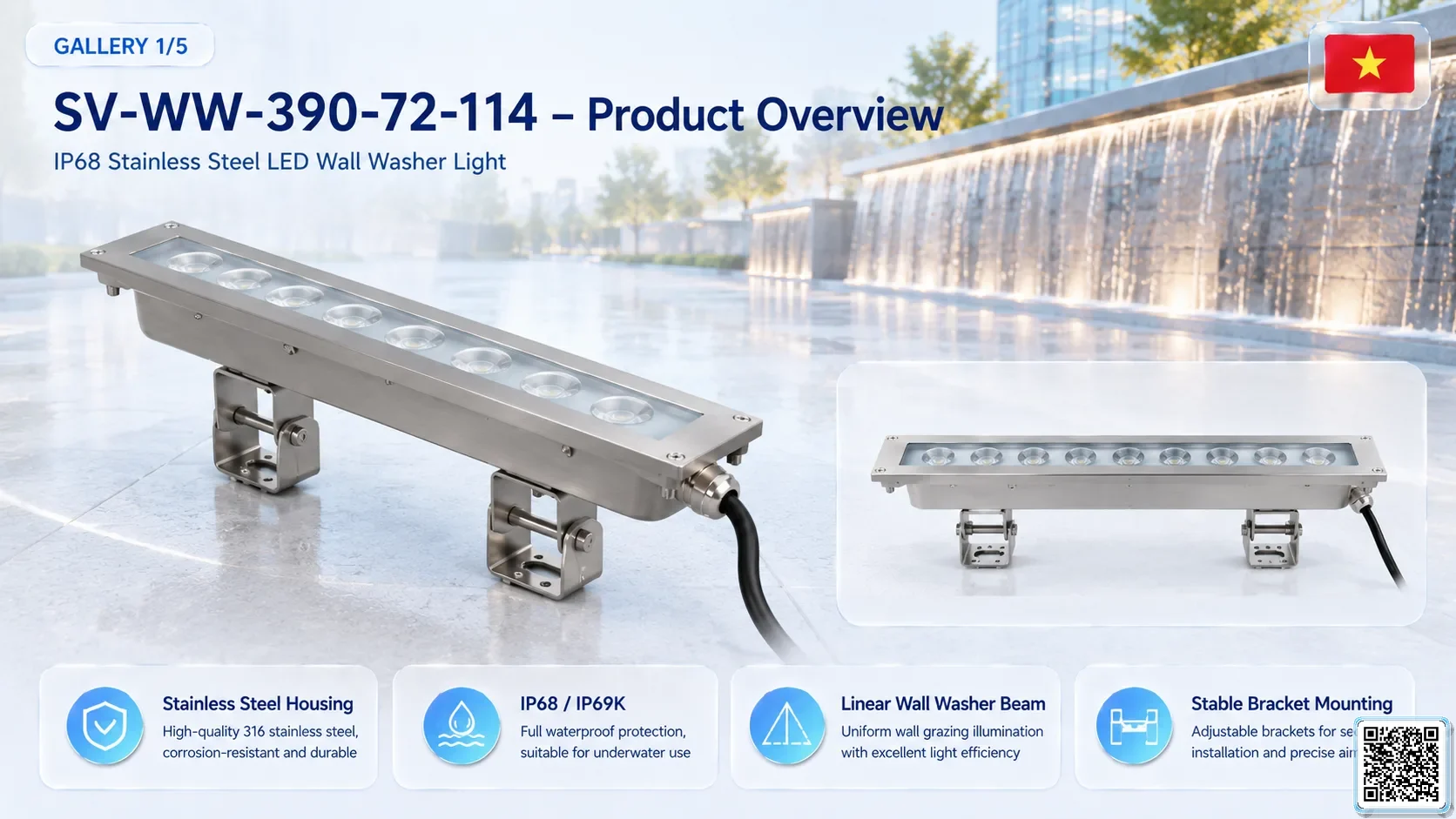 SV-WW-390-72-114 SV-WW-390-72-114 IP68 Stainless Steel LED Wall Washer Light Underwater Light catalogue, fountain lights