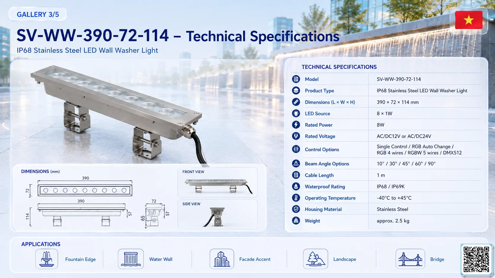 SV-WW-390-72-114 SV-WW-390-72-114 IP68 Stainless Steel LED Wall Washer Light Underwater Light catalogue, fountain lights