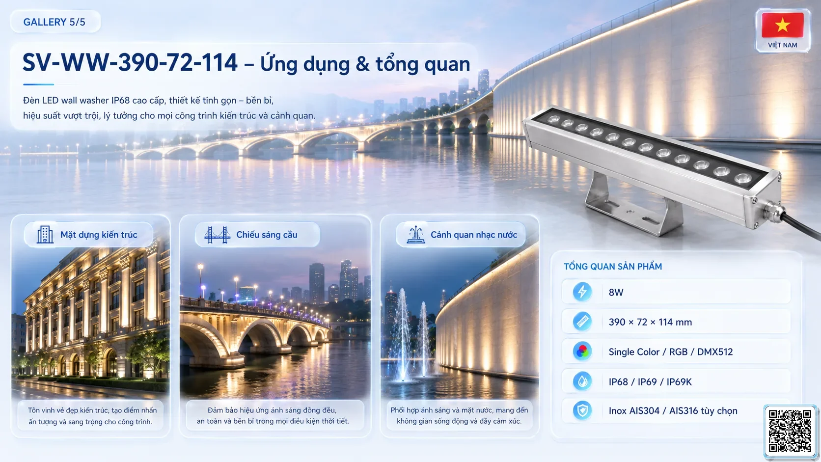 SV-WW-510-72-114 SV-WW-510-72-114 IP68 Stainless Steel LED Wall Washer Light thông số kỹ thuật thiết bị đèn âm nước cho đài phun nước, nhạc nước nghệ