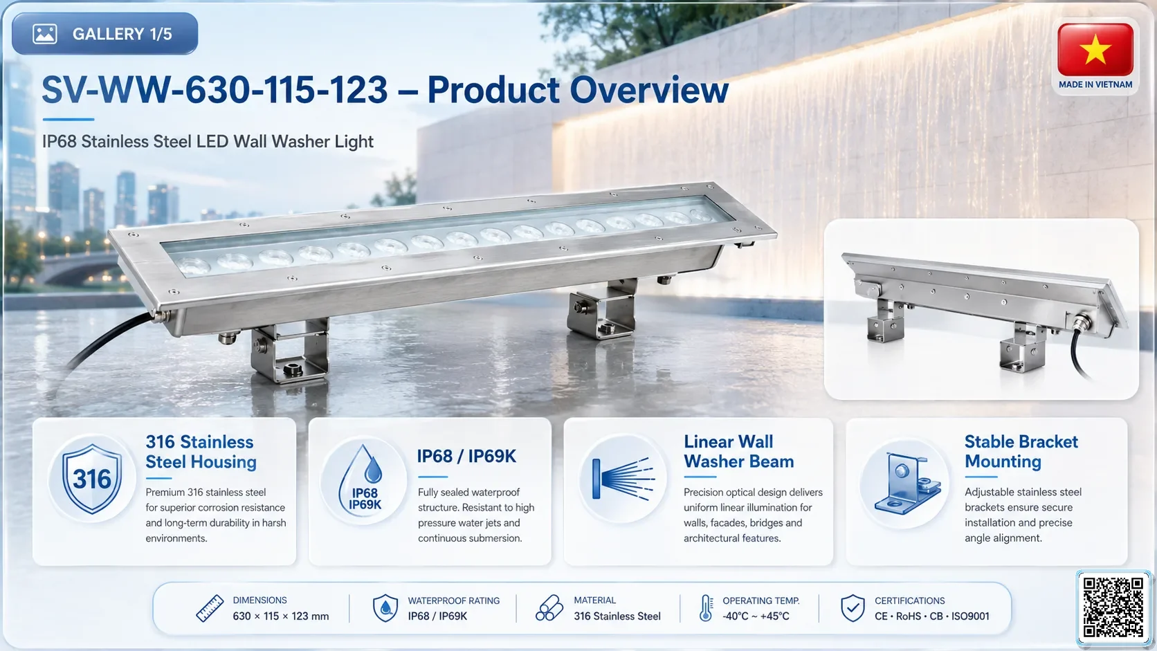 SV-WW-630-115-123 SV-WW-630-115-123 IP68 Stainless Steel LED Wall Washer Light Underwater Light catalogue, fountain lights