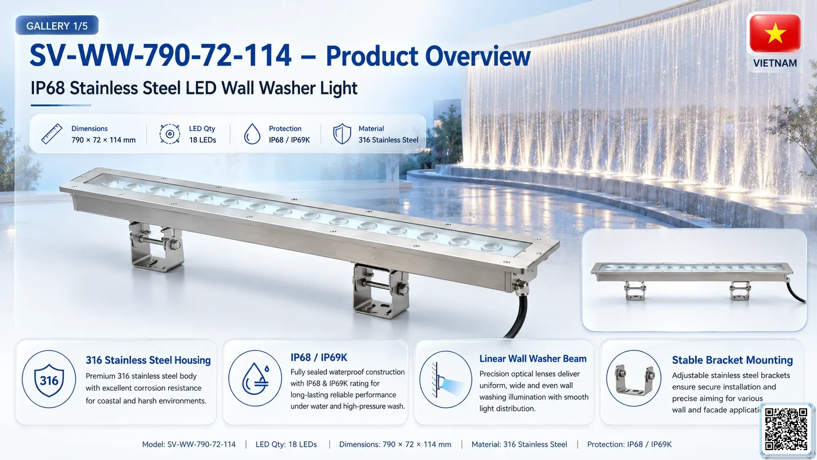 SV-WW-790-72-114 SV-WW-790-72-114 IP68 Stainless Steel LED Wall Washer Light Underwater Light catalogue, fountain lights