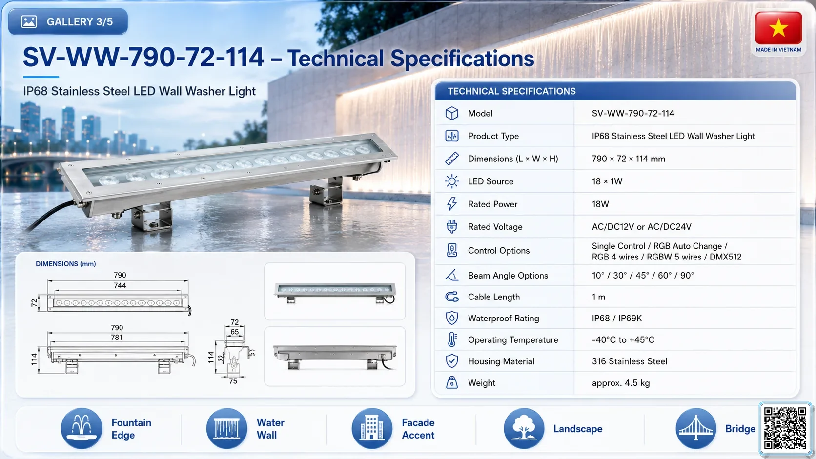 SV-WW-790-72-114 SV-WW-790-72-114 IP68 Stainless Steel LED Wall Washer Light Underwater Light catalogue, fountain lights