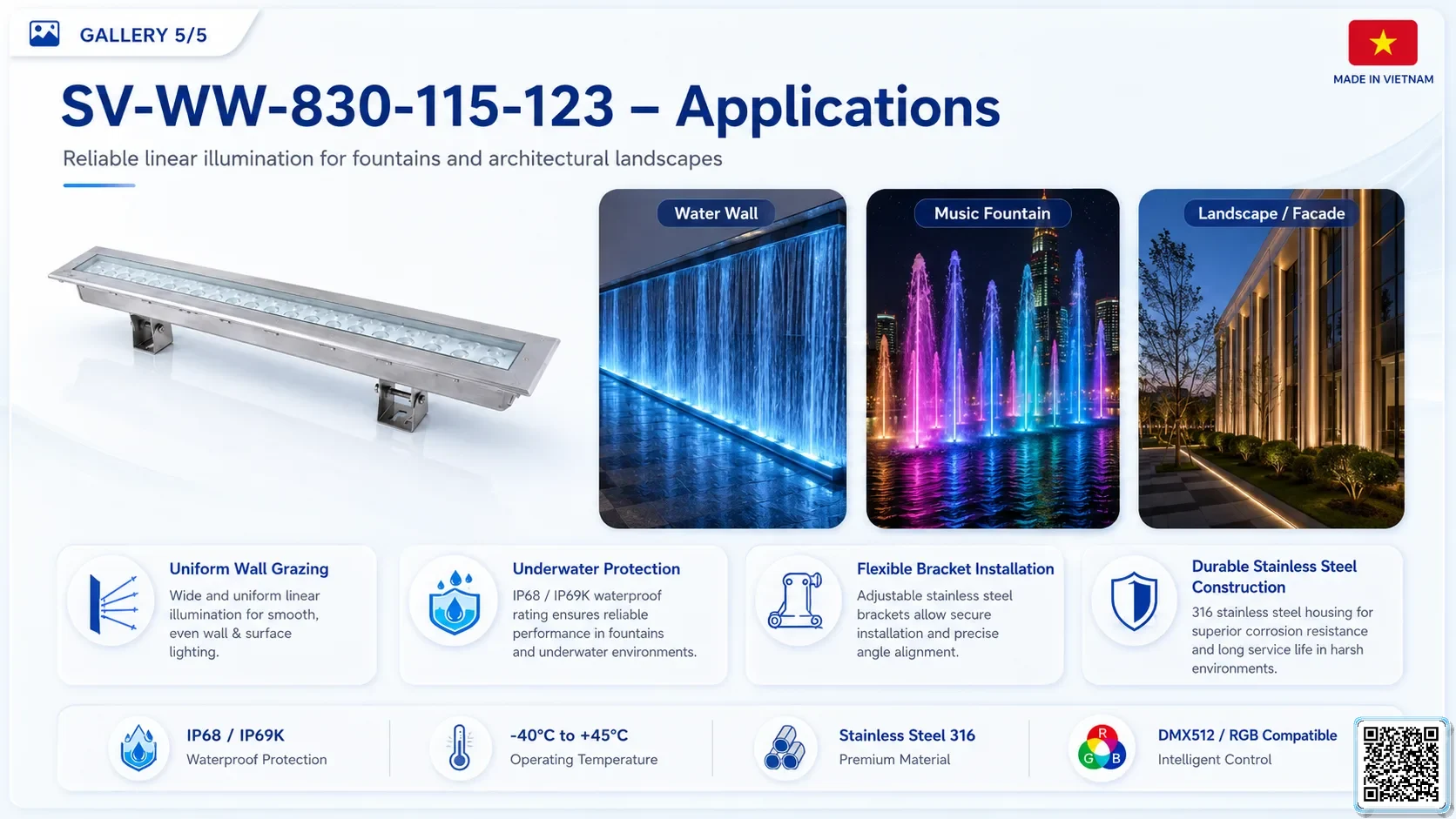 SV-WW-830-115-123 SV-WW-830-115-123 IP68 Stainless Steel LED Wall Washer Light Underwater Light catalogue, fountain lights