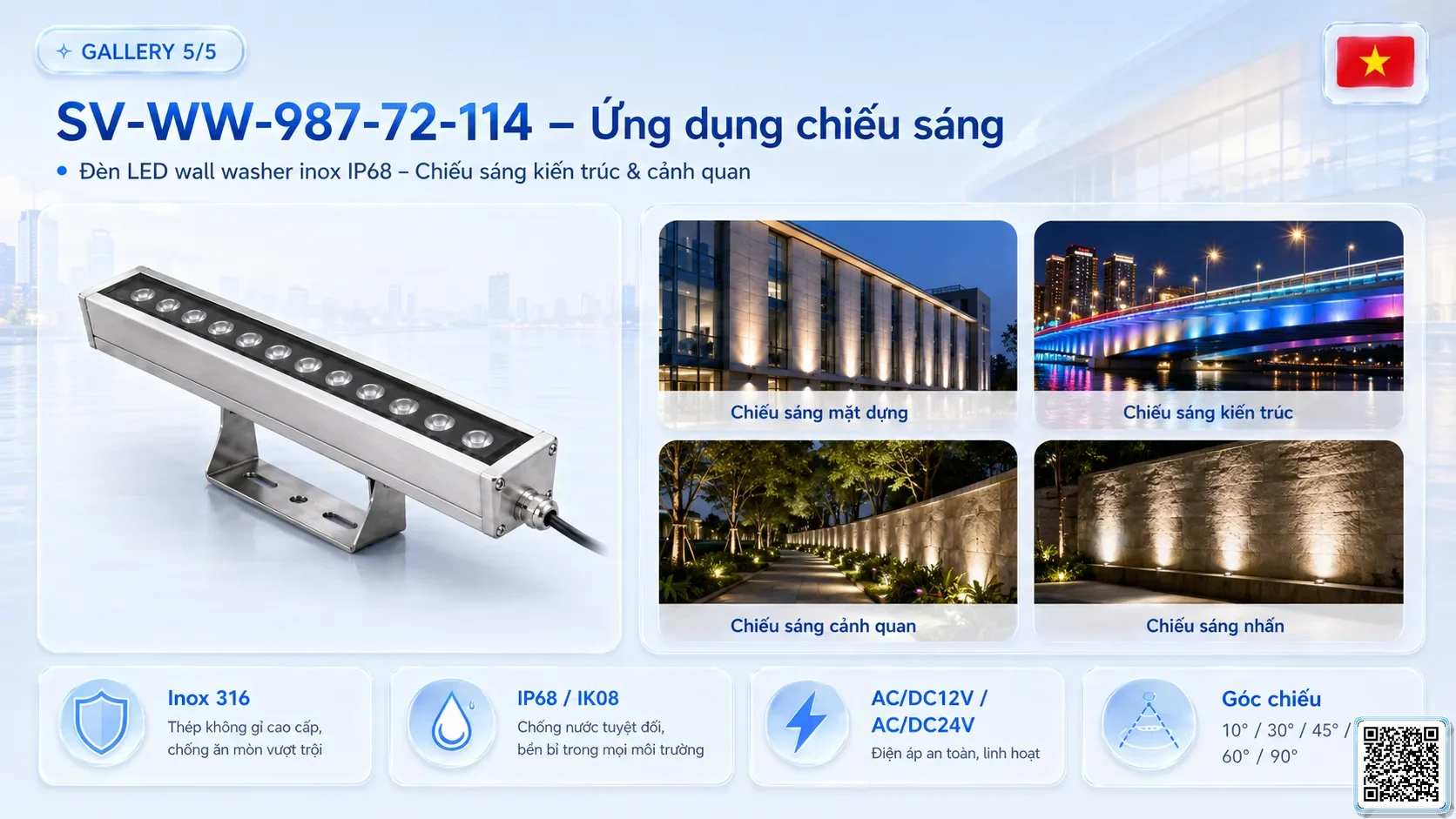 SV-WW-830-115-123 SV-WW-830-115-123 IP68 Stainless Steel LED Wall Washer Light thông số kỹ thuật thiết bị đèn âm nước cho đài phun nước, nhạc nước