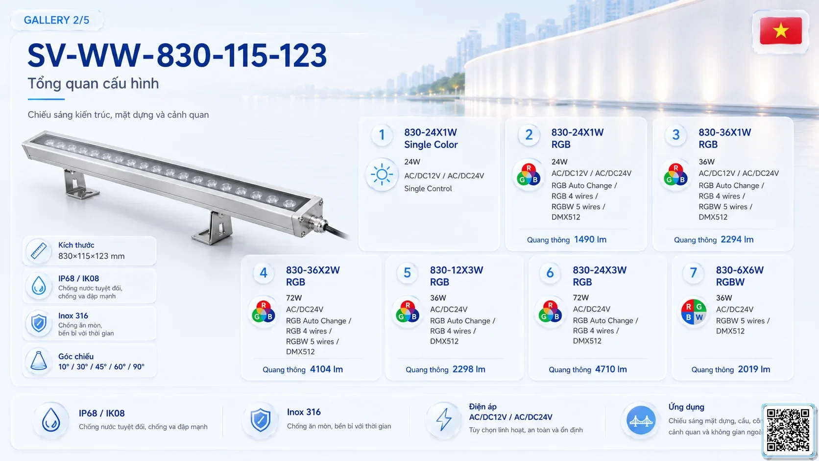 SV-WW-987-72-114 SV-WW-987-72-114 IP68 Stainless Steel LED Wall Washer Light thông số kỹ thuật thiết bị đèn âm nước cho đài phun nước, nhạc nước nghệ