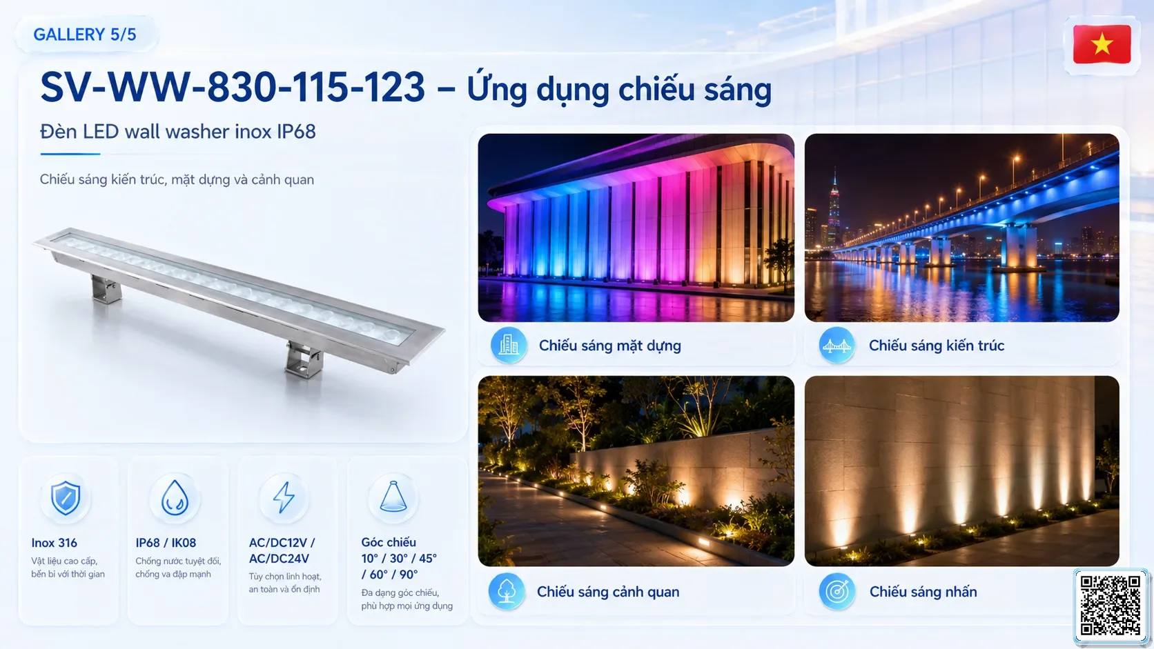 SV-WW-987-72-114 SV-WW-987-72-114 IP68 Stainless Steel LED Wall Washer Light thông số kỹ thuật thiết bị đèn âm nước cho đài phun nước, nhạc nước nghệ