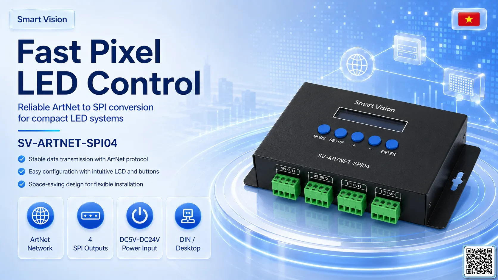 SV-ARTNET-SPI04 SV-ARTNET-SPI04 4-Port ArtNet-SPI Controller DMX Controller, DMX fountain, DMX Nozzle, DMX Pumps, DMX software, DMX Lighting