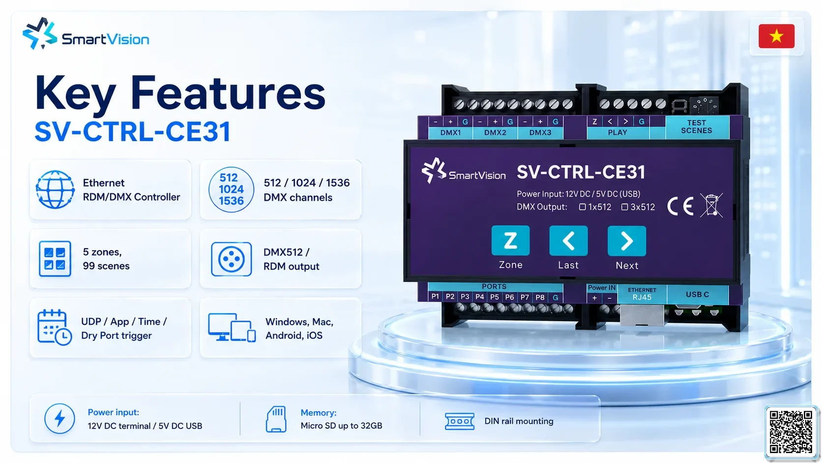 SV-CTRL-CE31 SV-CTRL-CE31 DIN Rail Network DMX Controller DMX Controller, DMX fountain, DMX Nozzle, DMX Pumps, DMX software, DMX Lighting
