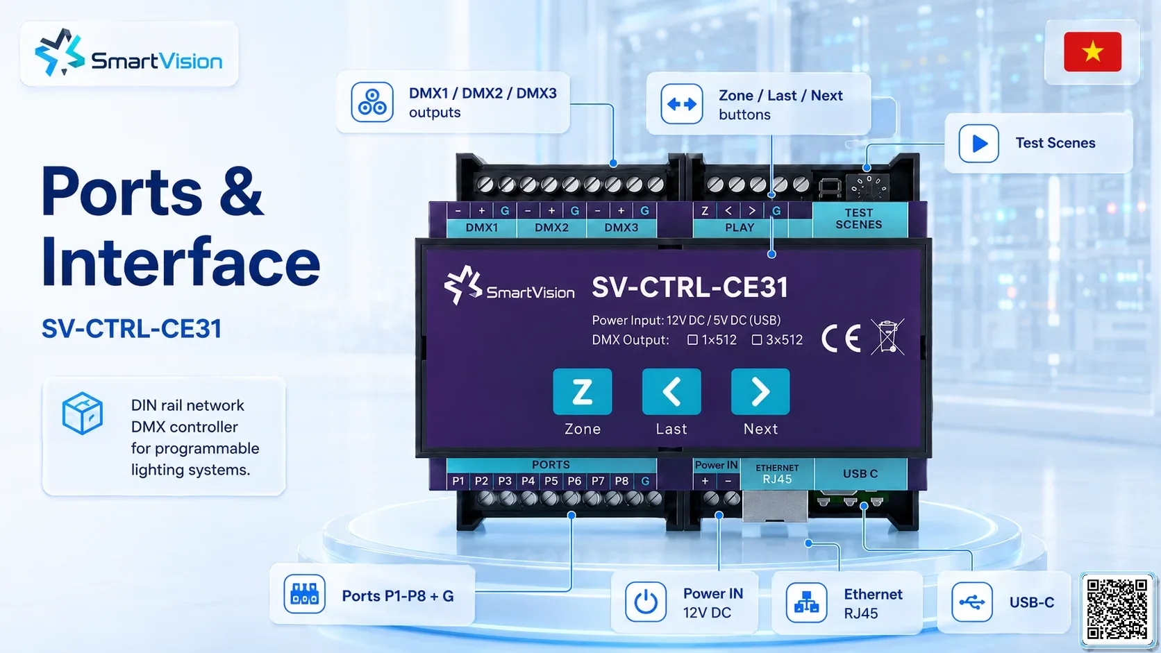 SV-CTRL-CE31 SV-CTRL-CE31 DIN Rail Network DMX Controller DMX Controller, DMX fountain, DMX Nozzle, DMX Pumps, DMX software, DMX Lighting