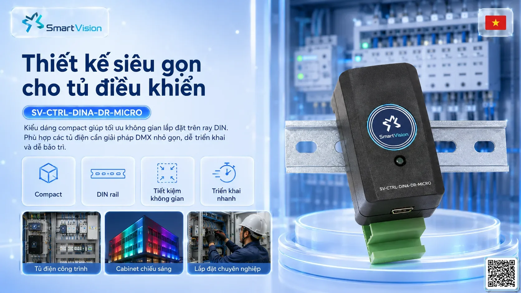 SV-CTRL-DINA-DR-MICRO SV-CTRL-DINA-DR-MICRO DIN Rail USB-DMX512 Controller Bộ điều khiển DMX, Nhạc nước DMX, Đèn DMX, Bơm DMX, hệ thống ánh sáng DMX