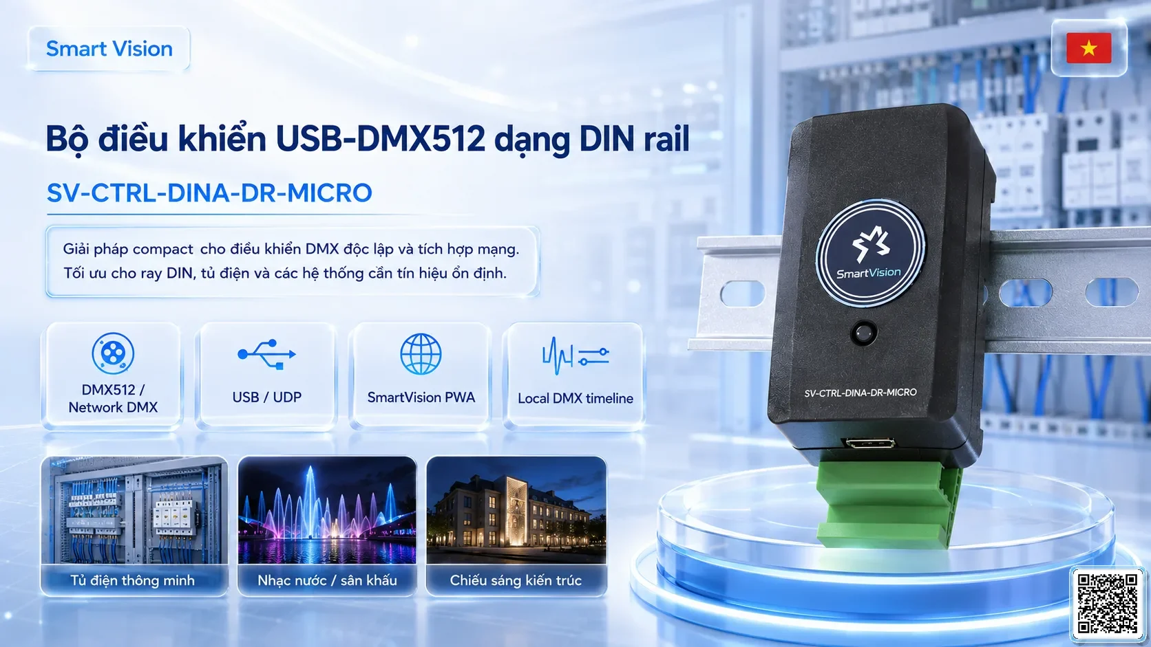 SV-CTRL-DINA-DR-MICRO SV-CTRL-DINA-DR-MICRO DIN Rail USB-DMX512 Controller Bộ điều khiển DMX, Nhạc nước DMX, Đèn DMX, Bơm DMX, hệ thống ánh sáng DMX