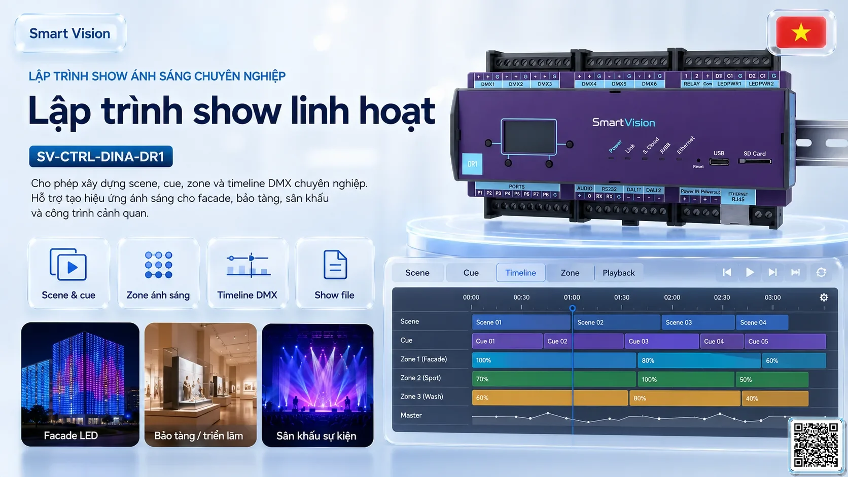 SV-CTRL-DINA-DR1 SV-CTRL-DINA-DR1 DIN Rail Network DMX AV Controller Bộ điều khiển DMX, Nhạc nước DMX, Đèn DMX, Bơm DMX, hệ thống ánh sáng DMX