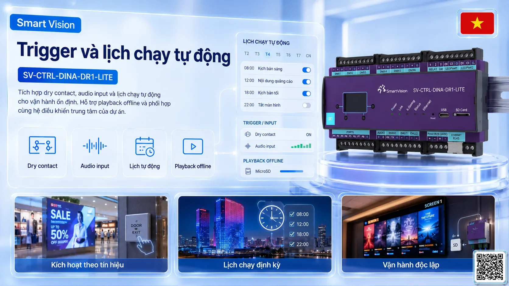 SV-CTRL-DINA-DR1-LITE SV-CTRL-DINA-DR1-LITE DIN Rail Network DMX Controller Bộ điều khiển DMX, Nhạc nước DMX, Đèn DMX, Bơm DMX, hệ thống ánh sáng DMX
