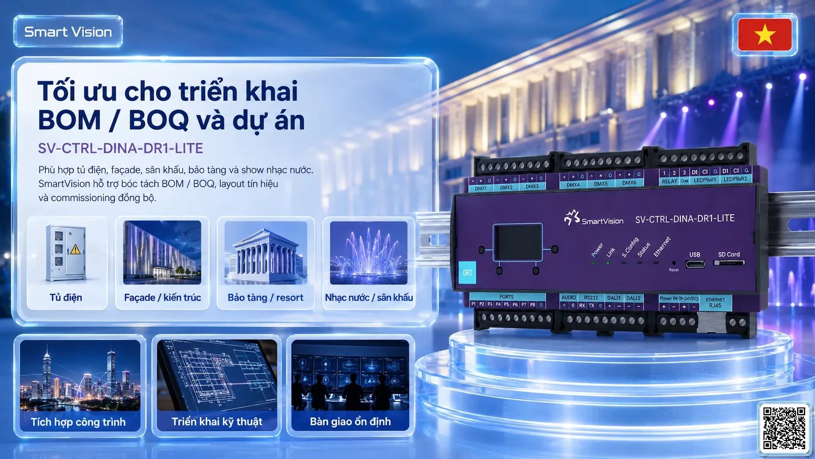 SV-CTRL-DINA-DR1-LITE SV-CTRL-DINA-DR1-LITE DIN Rail Network DMX Controller Bộ điều khiển DMX, Nhạc nước DMX, Đèn DMX, Bơm DMX, hệ thống ánh sáng DMX