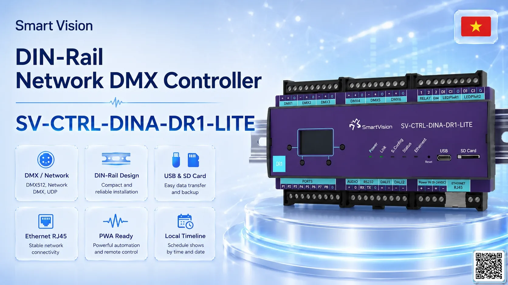 SV-CTRL-DINA-DR1-LITE SV-CTRL-DINA-DR1-LITE DIN Rail Network DMX Controller DMX Controller, DMX fountain, DMX Nozzle, DMX Pumps, DMX software, DMX Lighting