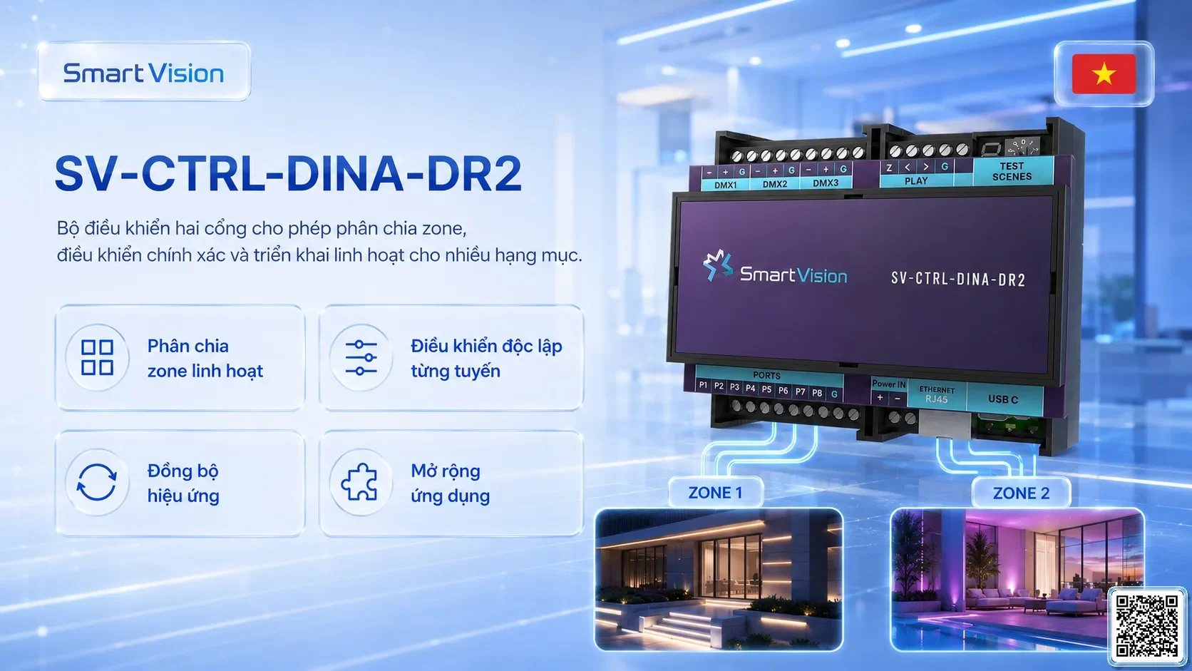 SV-CTRL-DINA-DR2 SV-CTRL-DINA-DR2 DIN Rail Network DMX Controller Bộ điều khiển DMX, Nhạc nước DMX, Đèn DMX, Bơm DMX, hệ thống ánh sáng DMX
