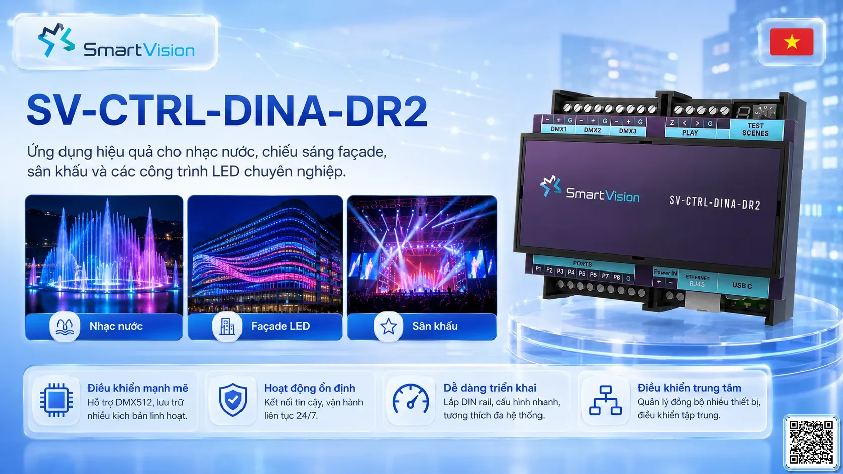 SV-CTRL-DINA-DR2 SV-CTRL-DINA-DR2 DIN Rail Network DMX Controller Bộ điều khiển DMX, Nhạc nước DMX, Đèn DMX, Bơm DMX, hệ thống ánh sáng DMX