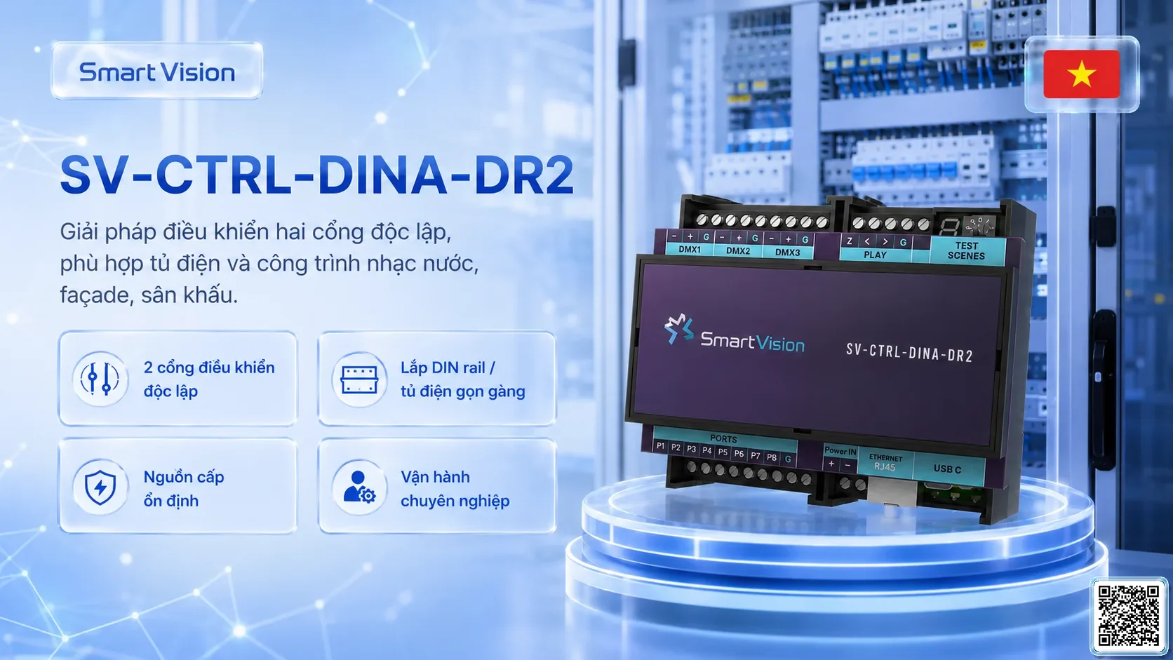 SV-CTRL-DINA-DR2 SV-CTRL-DINA-DR2 DIN Rail Network DMX Controller Bộ điều khiển DMX, Nhạc nước DMX, Đèn DMX, Bơm DMX, hệ thống ánh sáng DMX