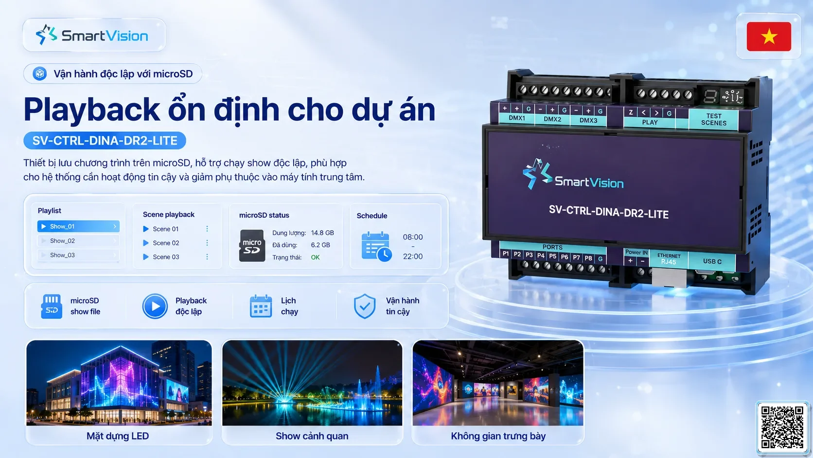 SV-CTRL-DINA-DR2-LITE SV-CTRL-DINA-DR2-LITE DIN Rail Network DMX Controller Bộ điều khiển DMX, Nhạc nước DMX, Đèn DMX, Bơm DMX, hệ thống ánh sáng DMX