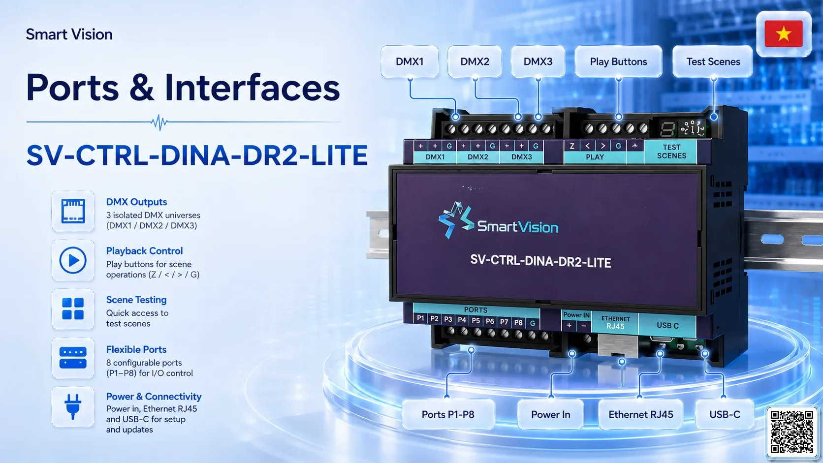 SV-CTRL-DINA-DR2-LITE SV-CTRL-DINA-DR2-LITE DIN Rail Network DMX Controller DMX Controller, DMX fountain, DMX Nozzle, DMX Pumps, DMX software, DMX Lighting