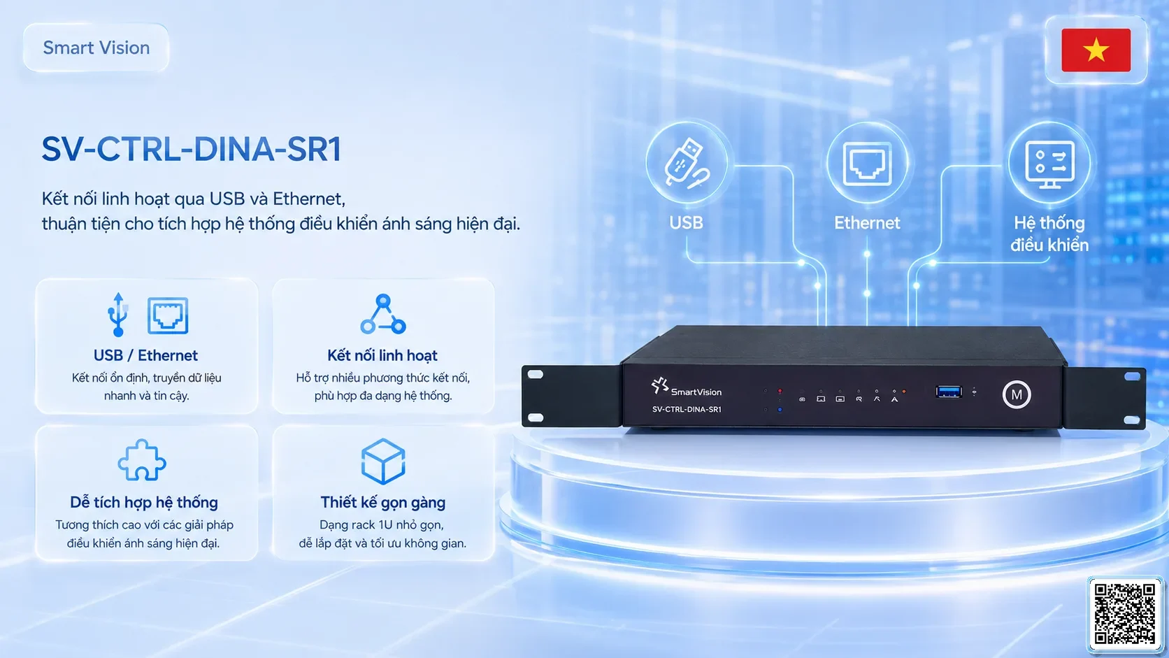 SV-CTRL-DINA-SR1 SV-CTRL-DINA-SR1 Rack Network DMX AV Controller Bộ điều khiển DMX, Nhạc nước DMX, Đèn DMX, Bơm DMX, hệ thống ánh sáng DMX