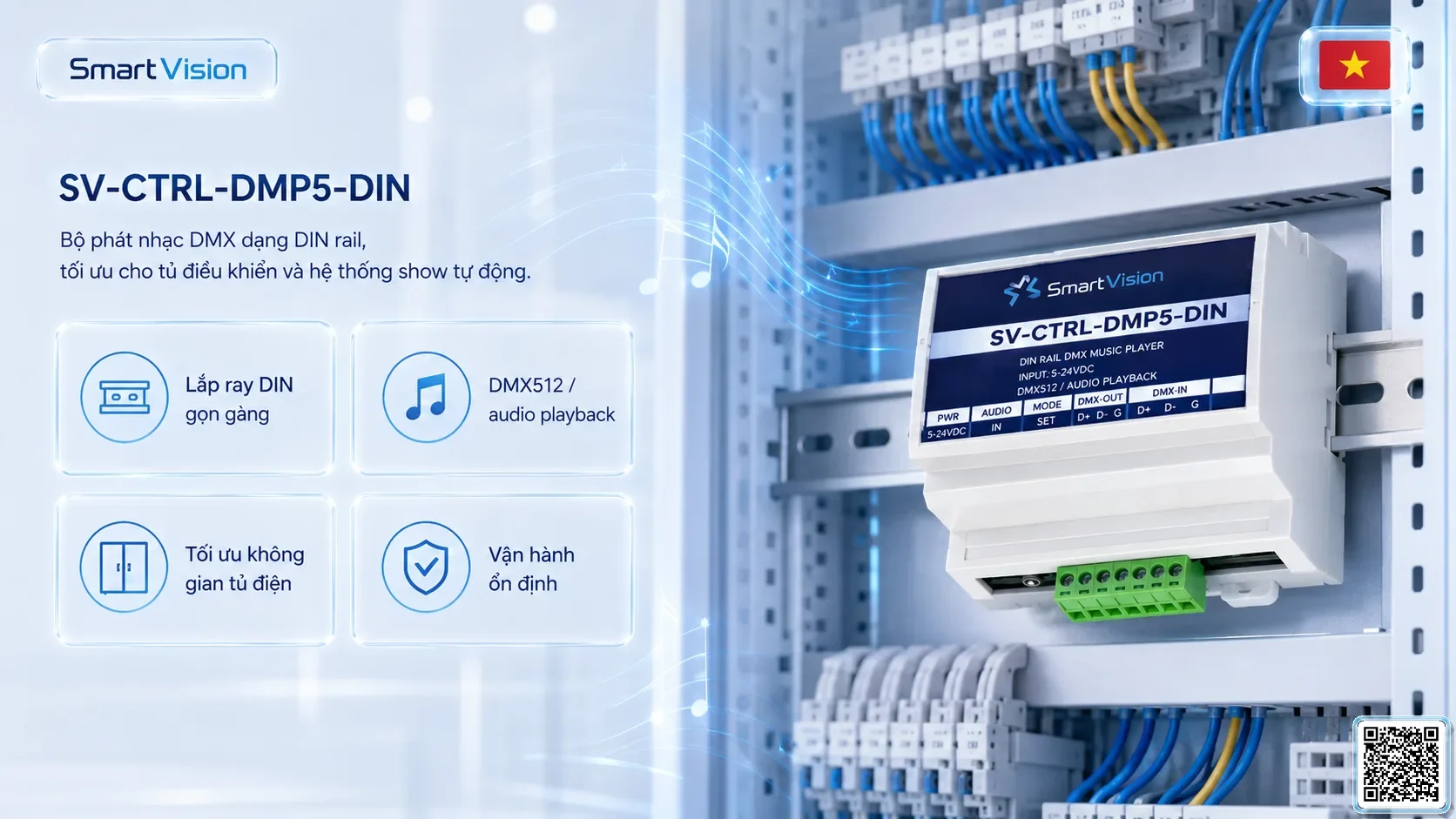 SV-CTRL-DMP5-DIN SV-CTRL-DMP5-DIN DIN Rail DMX Music Player Bộ điều khiển DMX, Nhạc nước DMX, Đèn DMX, Bơm DMX, hệ thống ánh sáng DMX