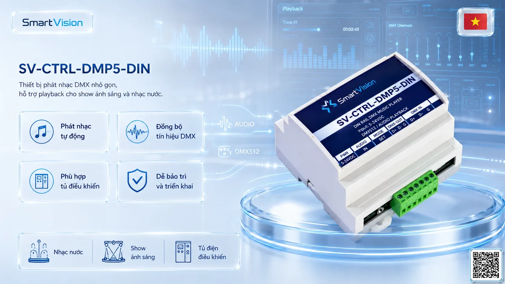 SV-CTRL-DMP5-DIN SV-CTRL-DMP5-DIN DIN Rail DMX Music Player Bộ điều khiển DMX, Nhạc nước DMX, Đèn DMX, Bơm DMX, hệ thống ánh sáng DMX
