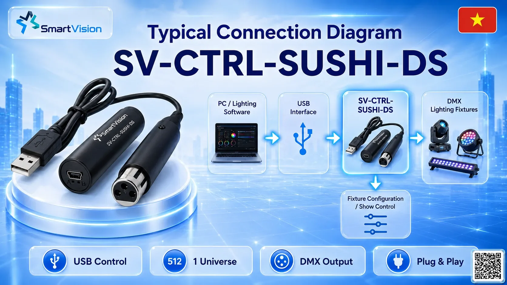 SV-CTRL-SUSHI-DS SV-CTRL-SUSHI-DS USB-DMX512 Controller DMX Controller, DMX fountain, DMX Nozzle, DMX Pumps, DMX software, DMX Lighting