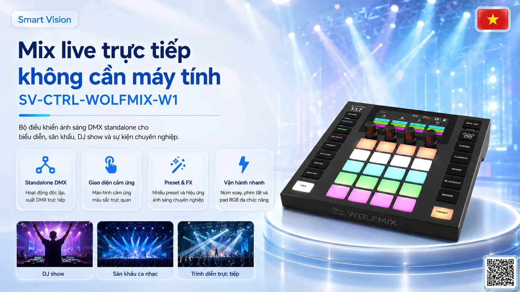 SV-CTRL-WOLFMIX-W1 SV-CTRL-WOLFMIX-W1 DJ Music Lighting Console Bộ điều khiển DMX, Nhạc nước DMX, Đèn DMX, Bơm DMX, hệ thống ánh sáng DMX