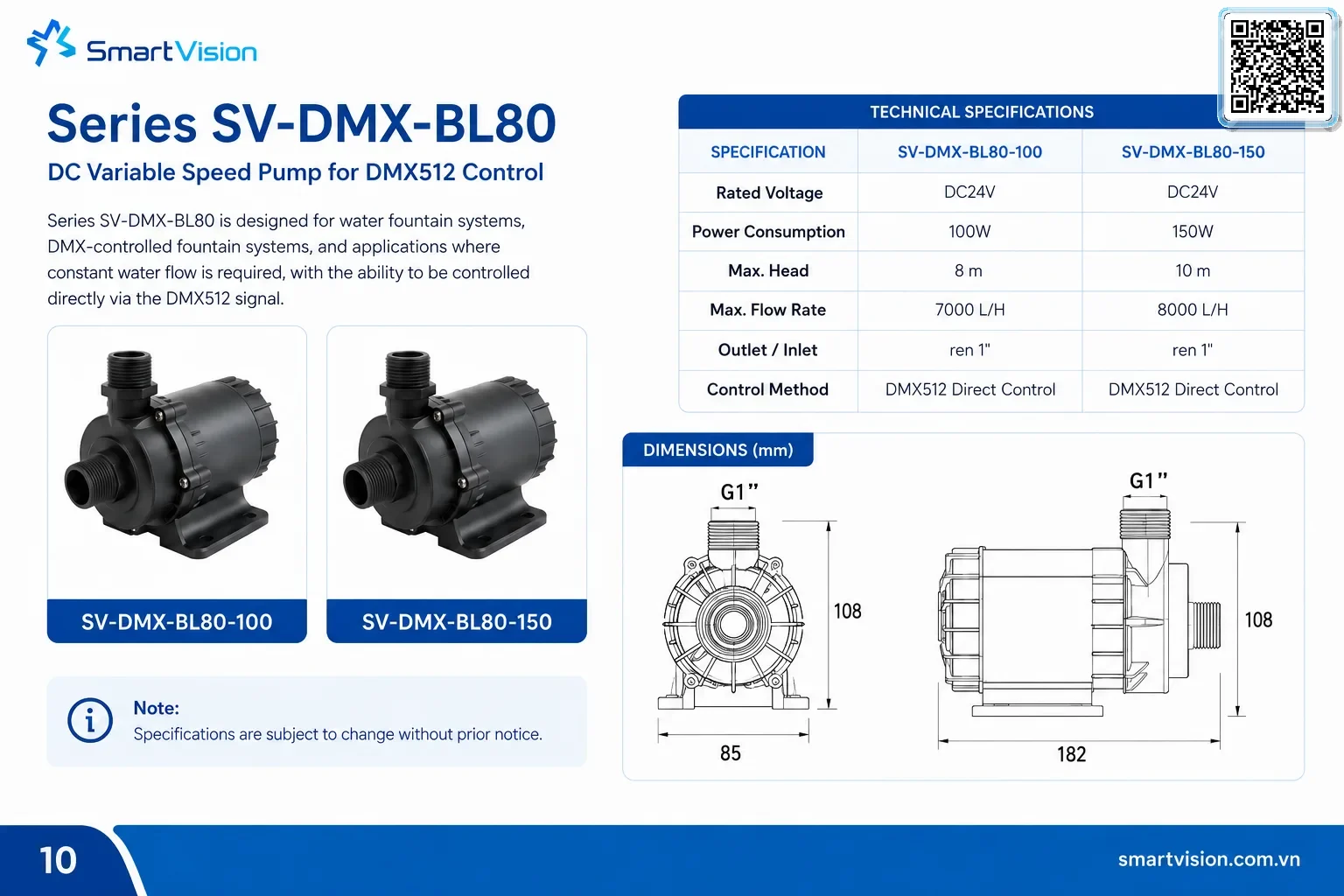 SV-DMX-BLDC SV-DMX-BLDC 24V BLDC Fountain Pump with Integrated DMX512 Control Smart Vision Supply DMX 512 fountain pump