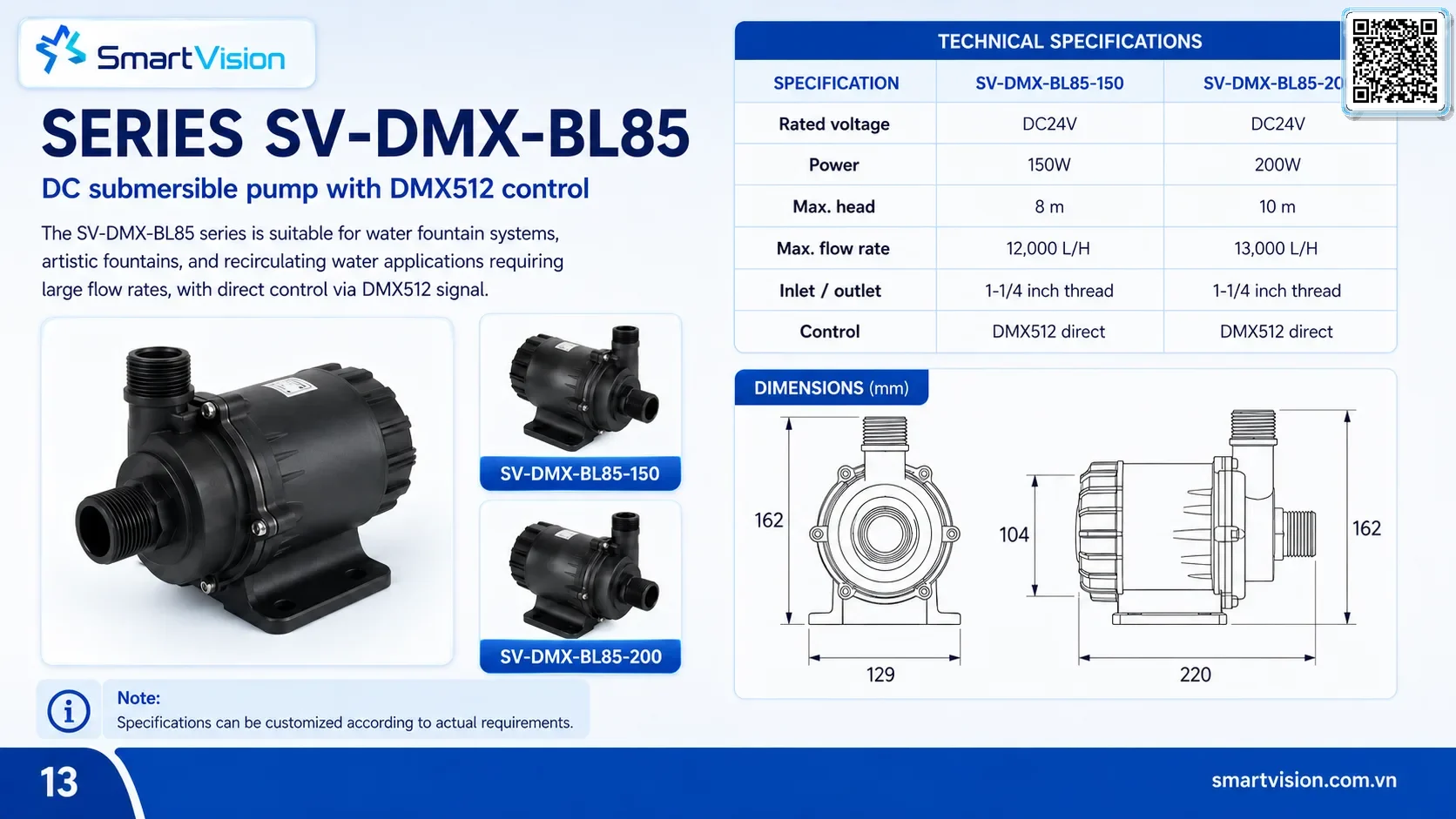 SV-DMX-BLDC SV-DMX-BLDC 24V BLDC Fountain Pump with Integrated DMX512 Control Smart Vision Supply DMX 512 fountain pump