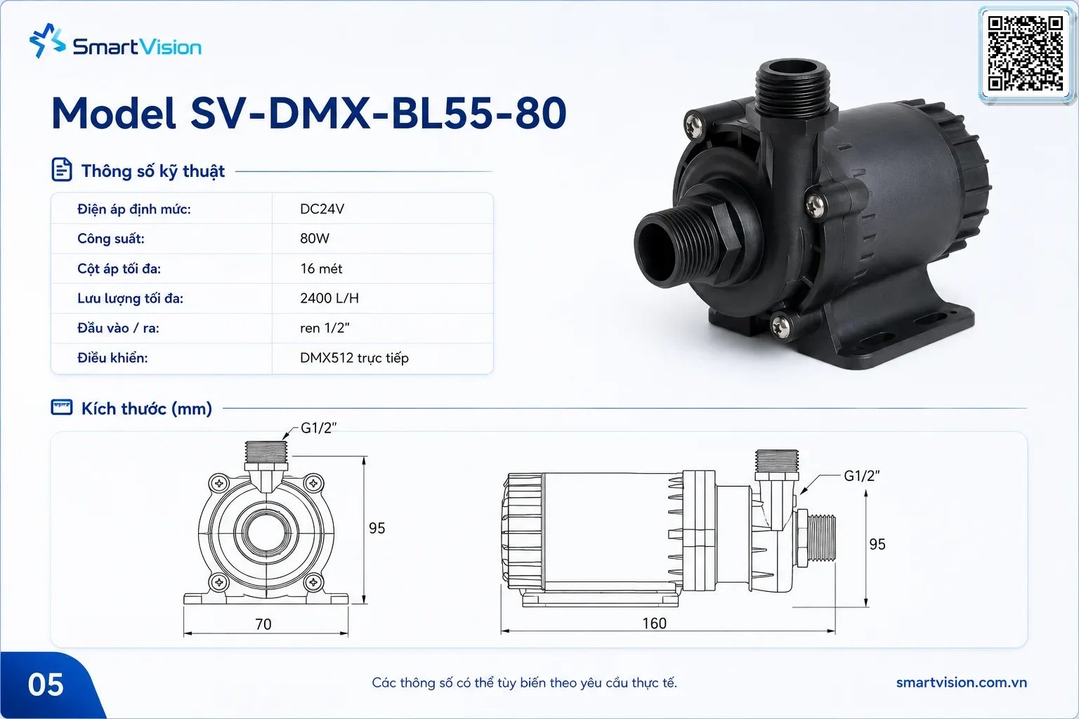 SV-DMX-BLDC SV-DMX-BLDC 24V BLDC Fountain Pump with Integrated DMX512 Control Smart Vision cung cấp bơm DMX 512