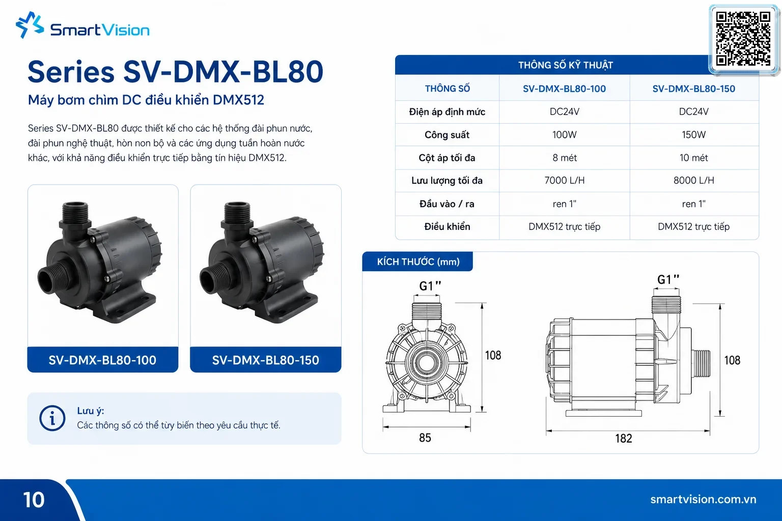 SV-DMX-BLDC SV-DMX-BLDC 24V BLDC Fountain Pump with Integrated DMX512 Control Smart Vision cung cấp bơm DMX 512