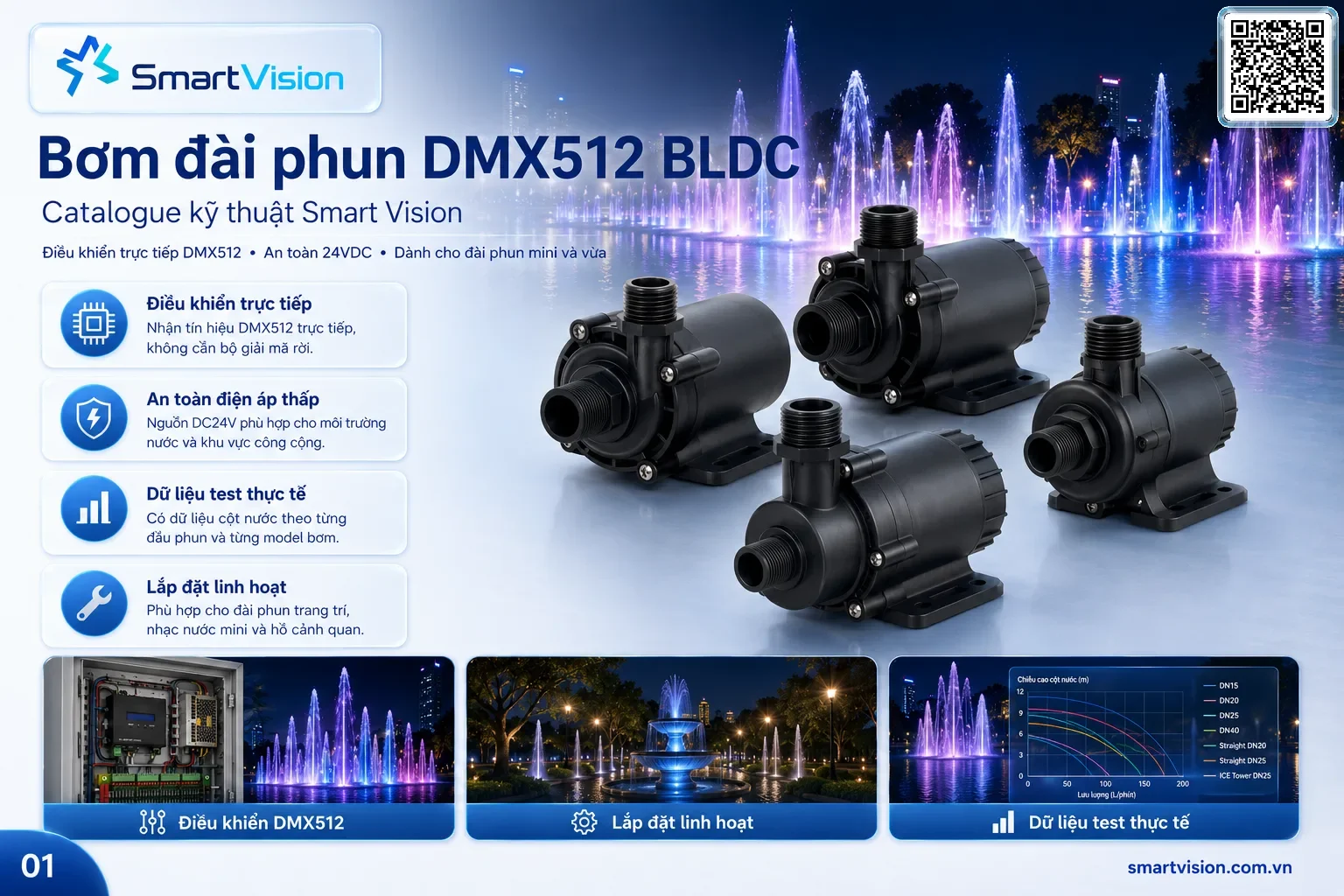 SV-DMX-BLDC SV-DMX-BLDC 24V BLDC Fountain Pump with Integrated DMX512 Control Smart Vision cung cấp Bơm DMX 512